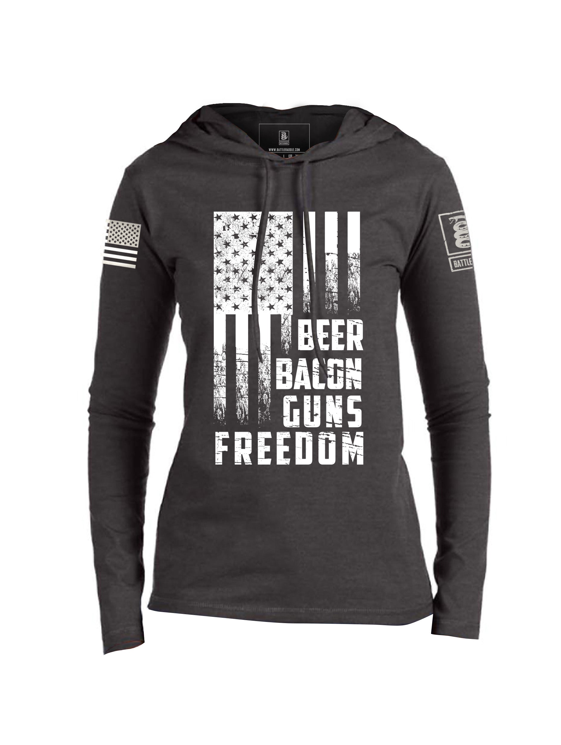 Battleraddle Beer Bacon Guns Freedom Womens Thin Cotton Lightweight Hoodie