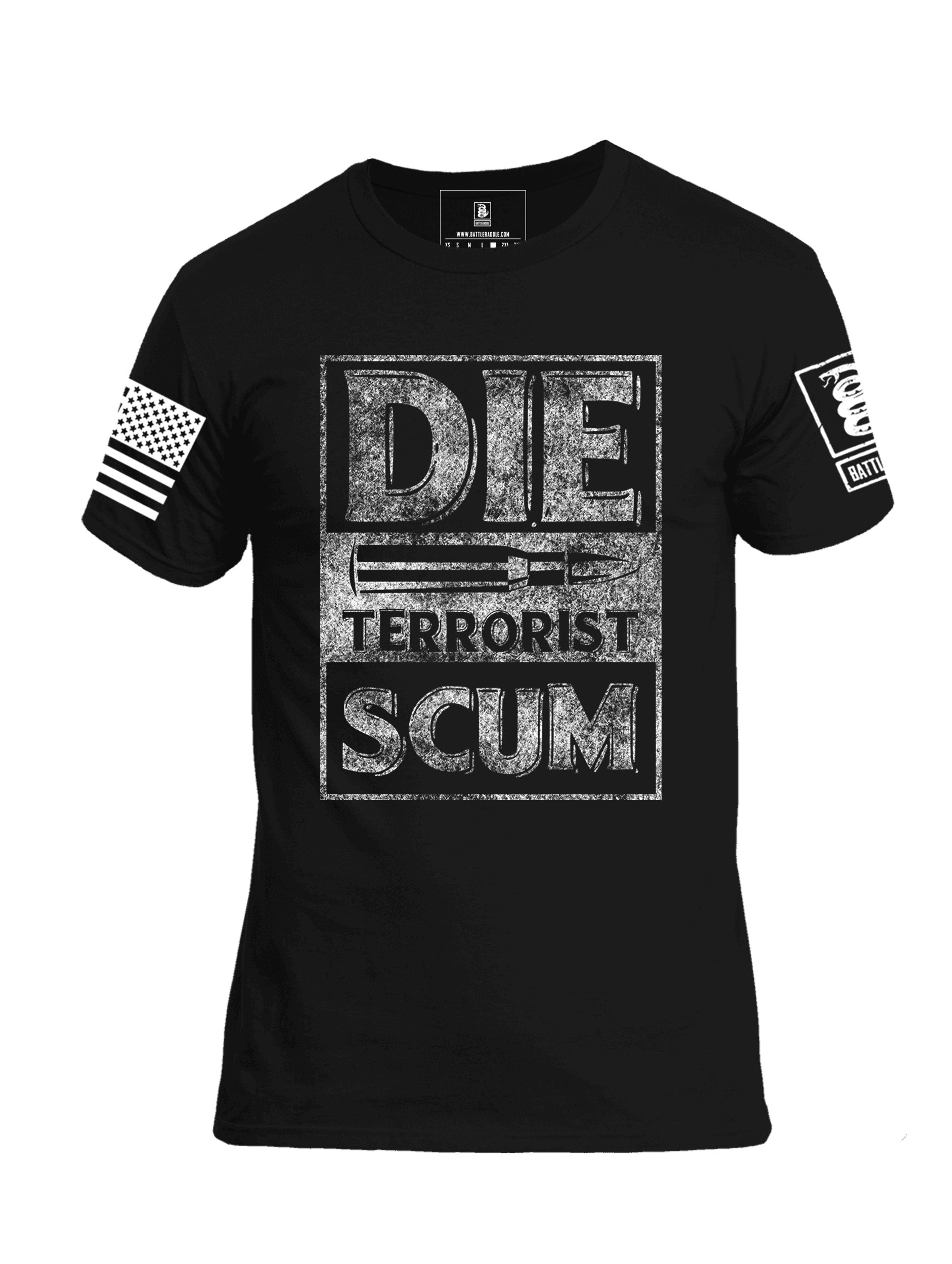 Battleraddle Die Terrorist Scum White Sleeve Print Mens Cotton Crew Neck T Shirt