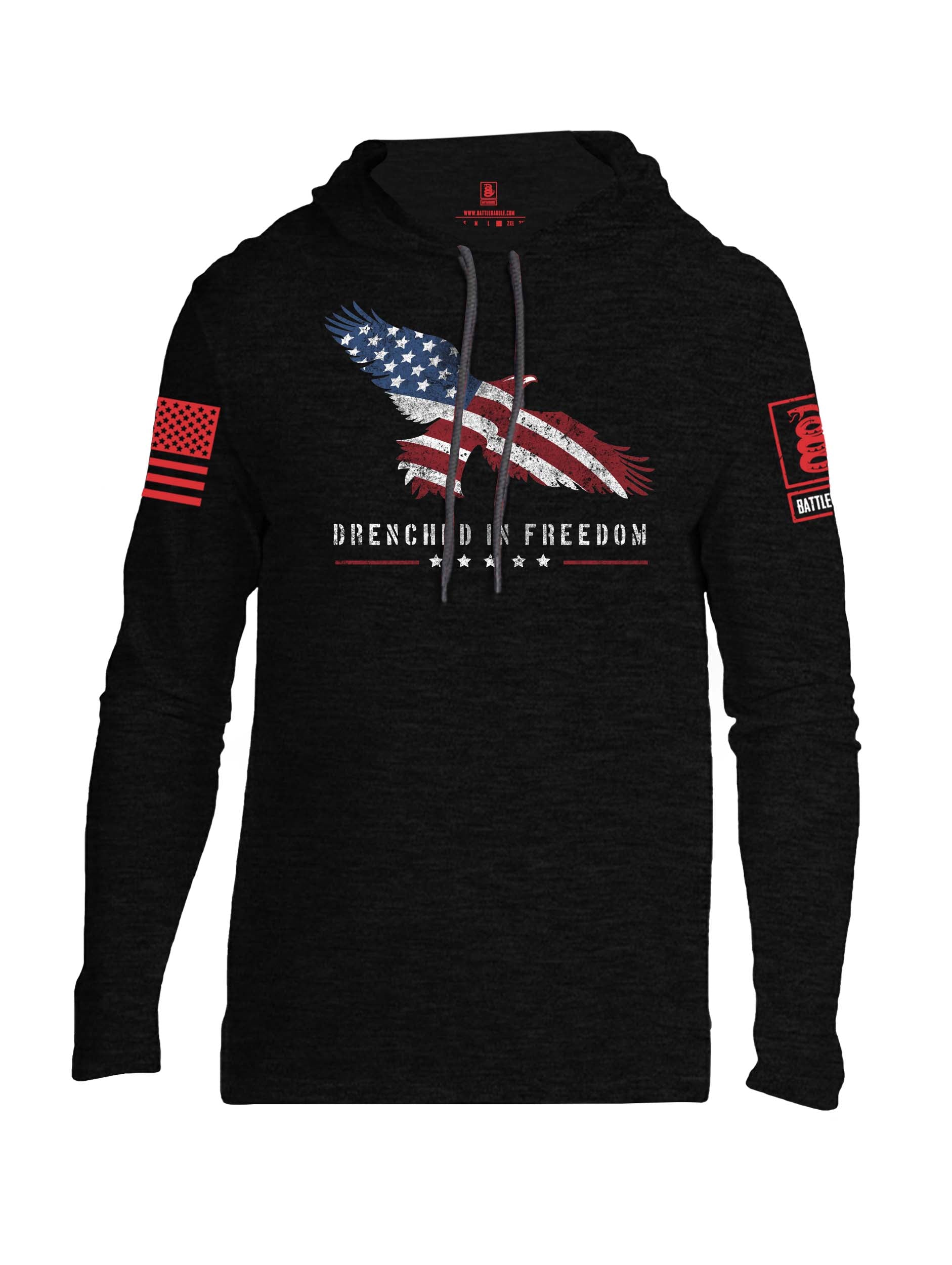 Battleraddle Drenched In Freedom Red Sleeve Print Mens Thin Cotton Lightweight Hoodie