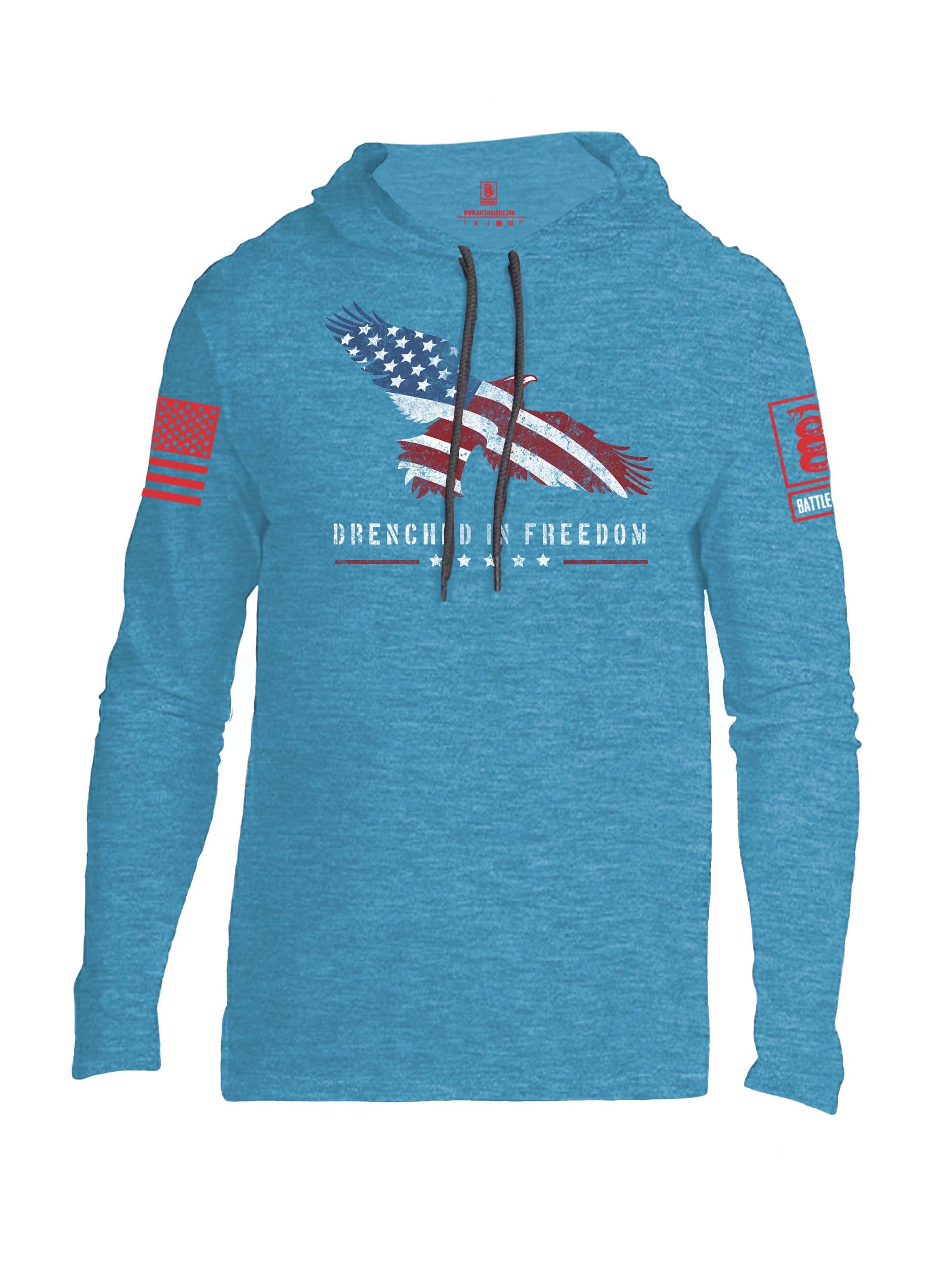 Battleraddle Drenched In Freedom Red Sleeve Print Mens Thin Cotton Lightweight Hoodie