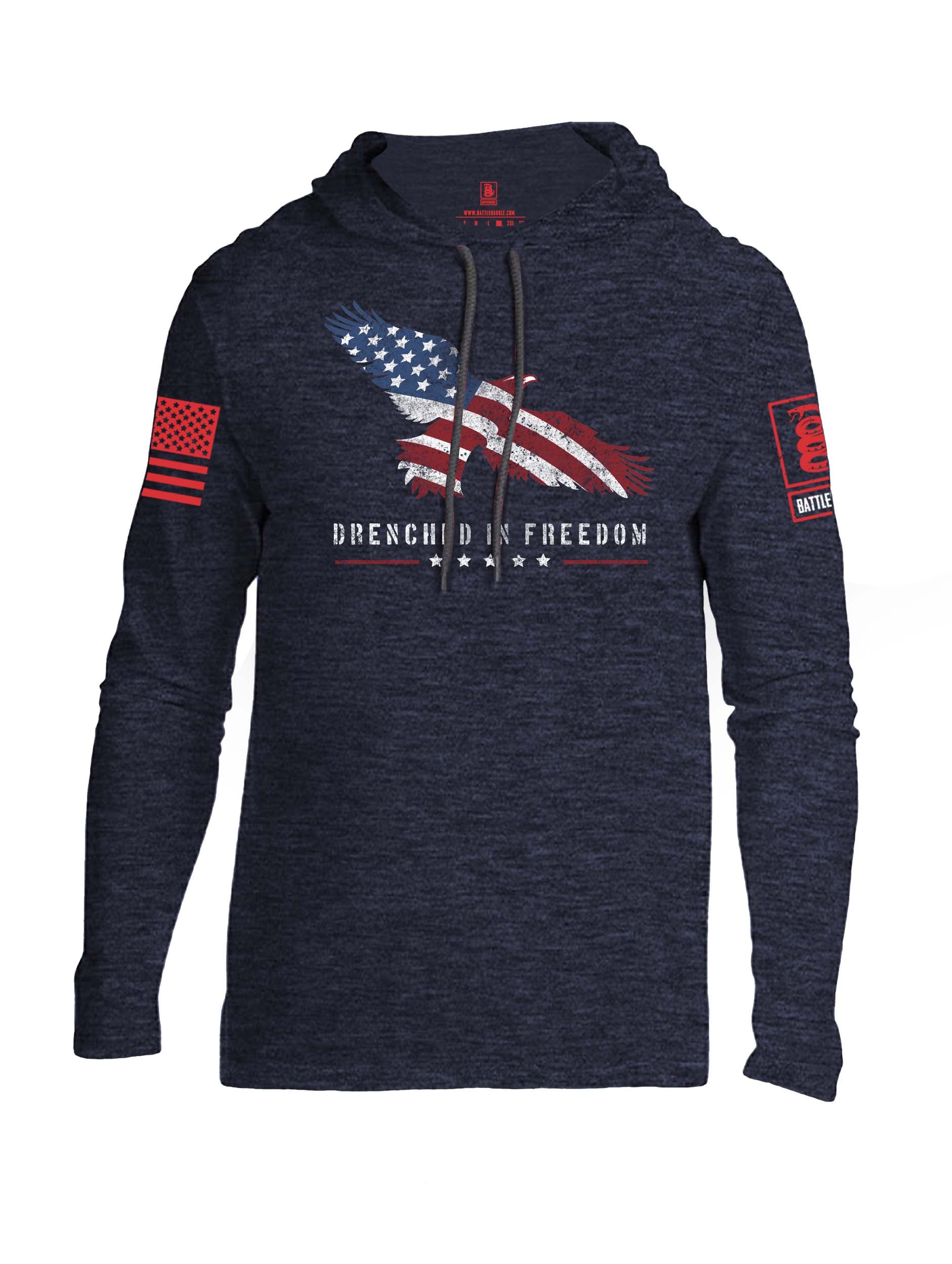 Battleraddle Drenched In Freedom Red Sleeve Print Mens Thin Cotton Lightweight Hoodie