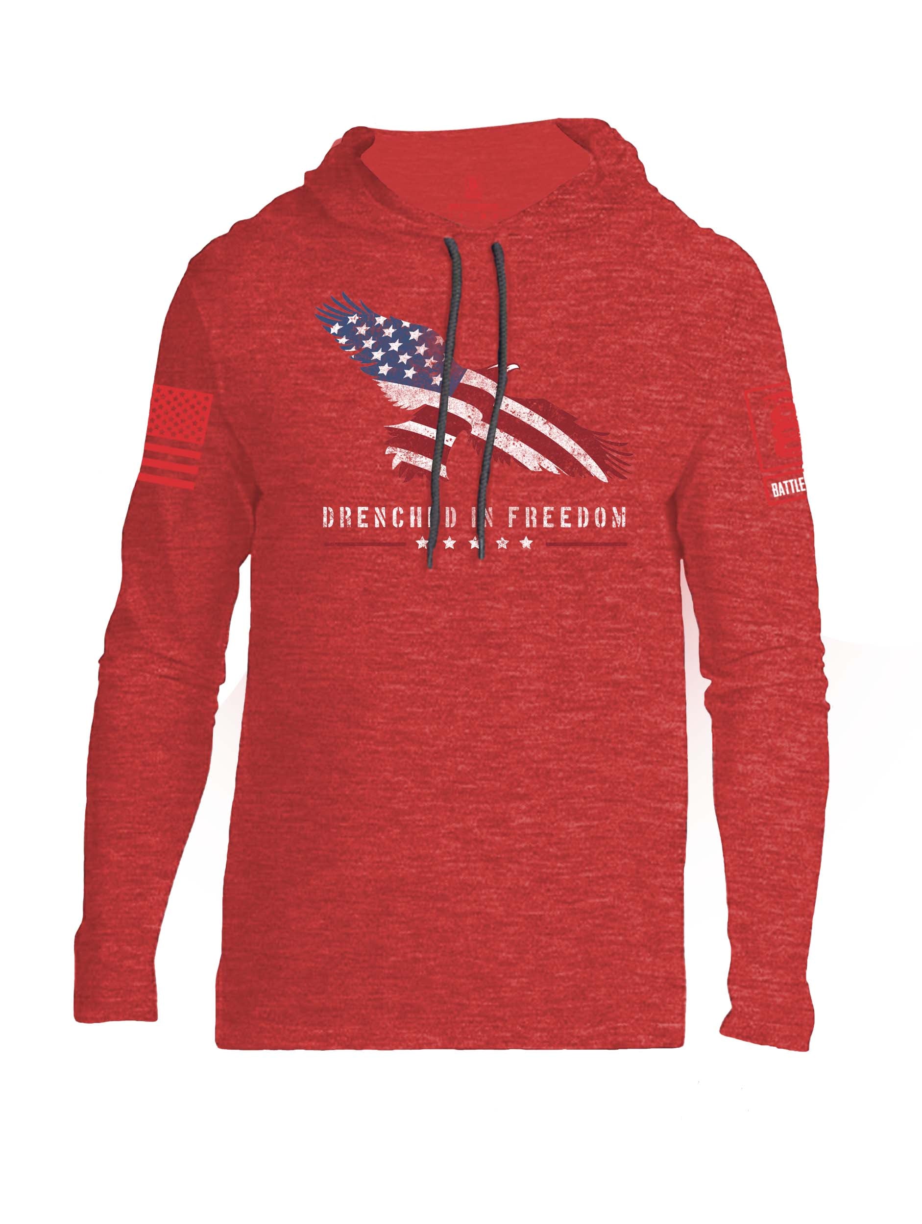 Battleraddle Drenched In Freedom Red Sleeve Print Mens Thin Cotton Lightweight Hoodie