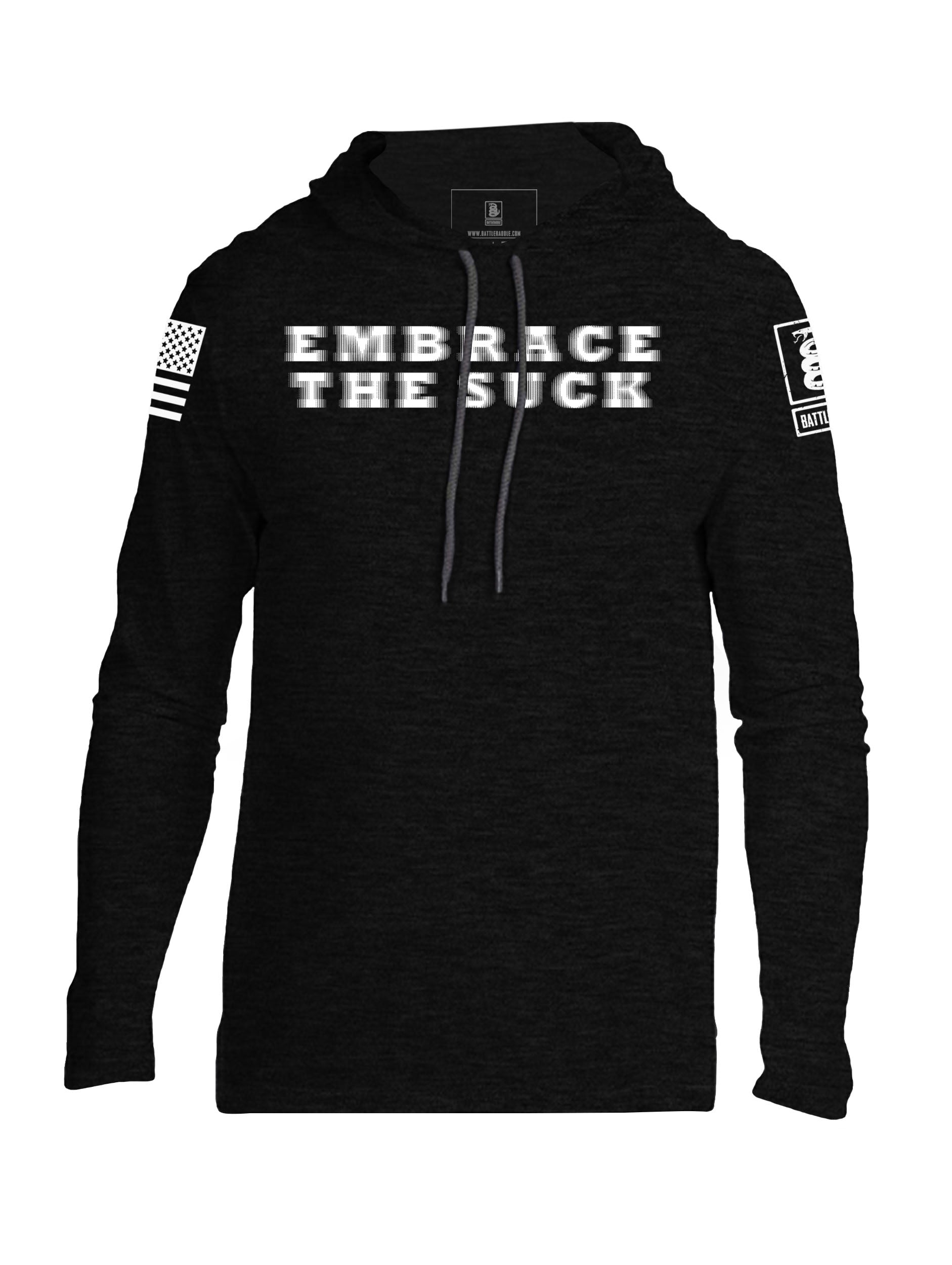 Battleraddle Embrace The Suck White Sleeve Print Mens Thin Cotton Lightweight Hoodie