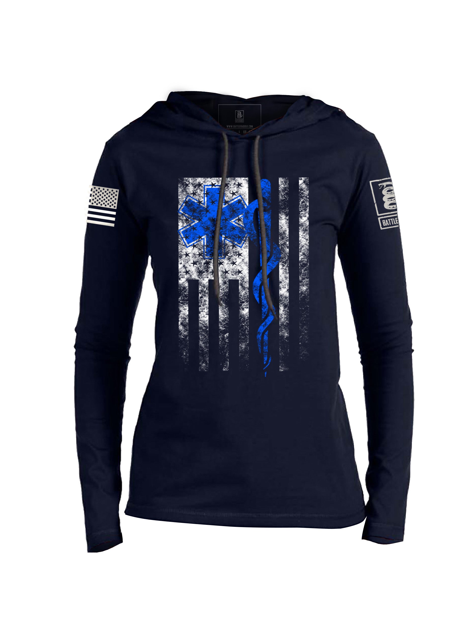 Battleraddle EMT Emergency Medical Technician White Sleeve Print Thin Cotton Lightweight Hoodie