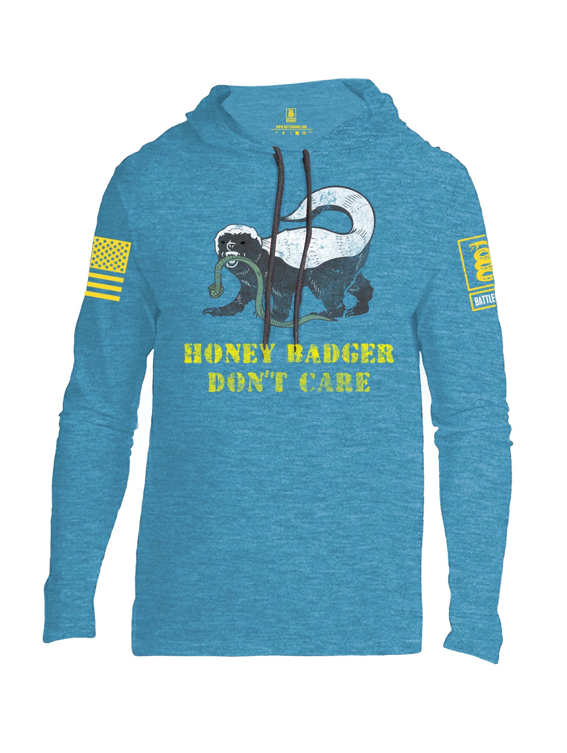 Battleraddle Honey Badger Dont Care Yellow Sleeve Print Mens Thin Cotton Lightweight Hoodie