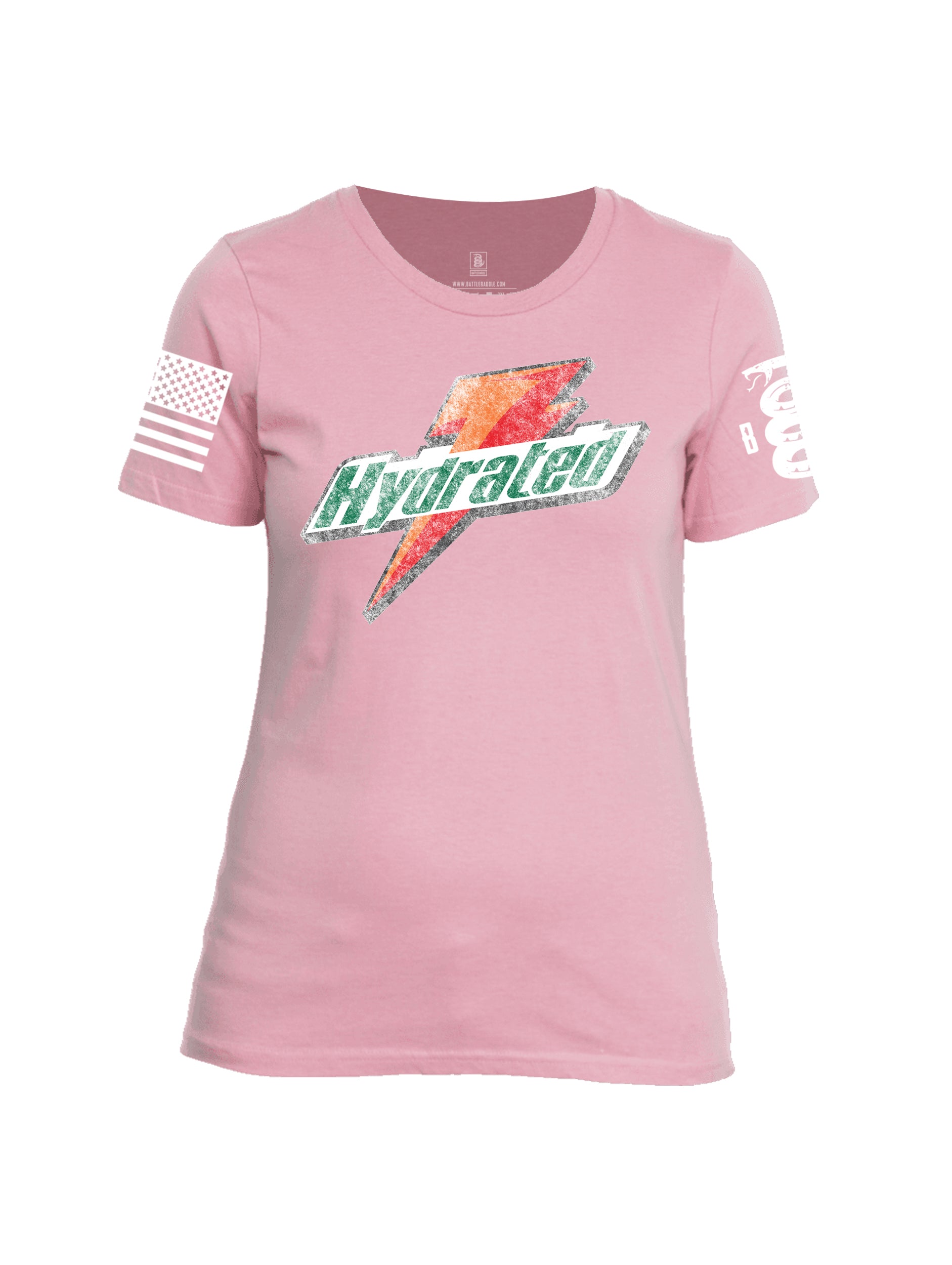 Battleraddle Hydrated White Sleeve Print Womens Cotton Crew Neck T Shirt