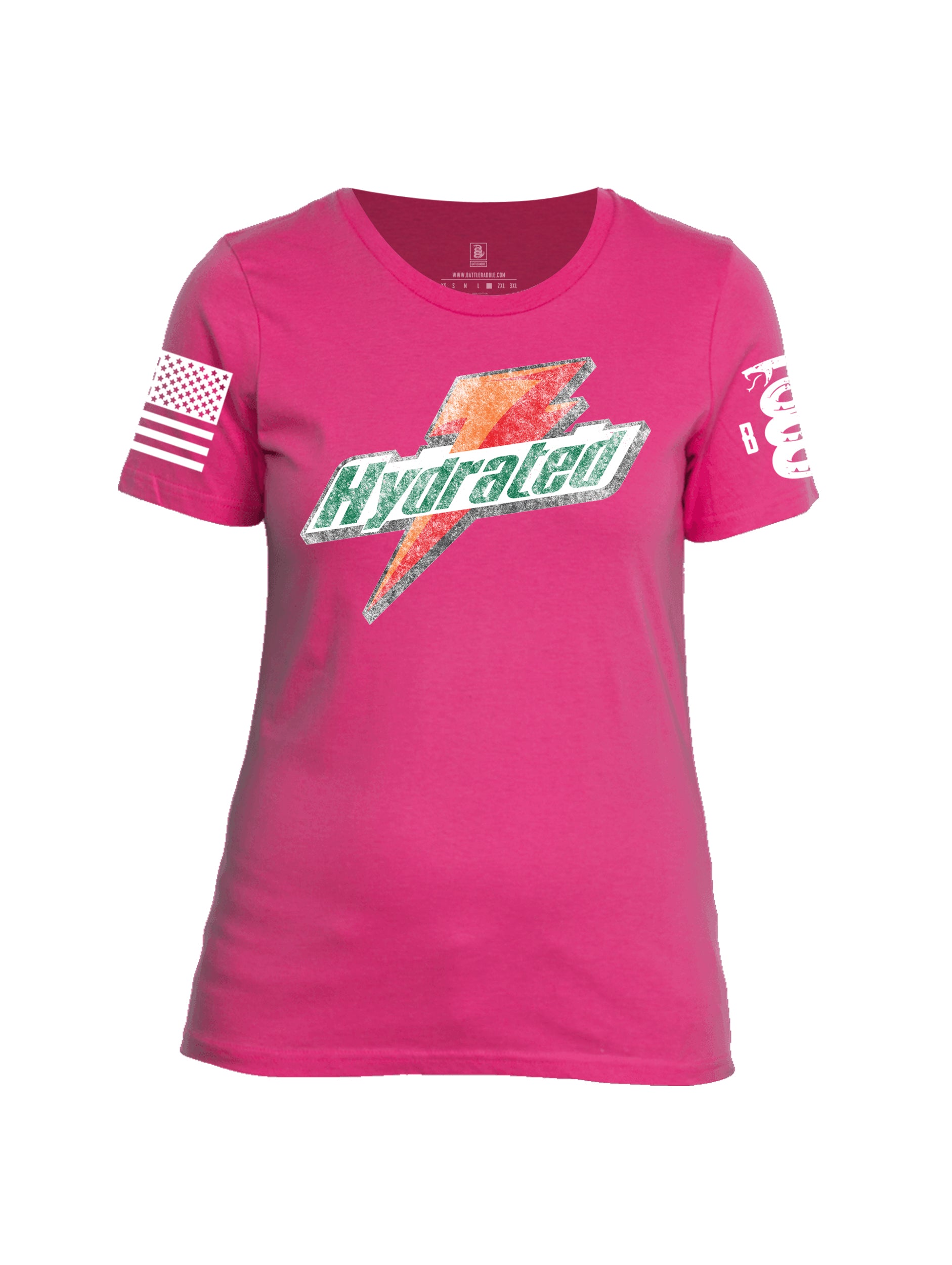 Battleraddle Hydrated White Sleeve Print Womens Cotton Crew Neck T Shirt