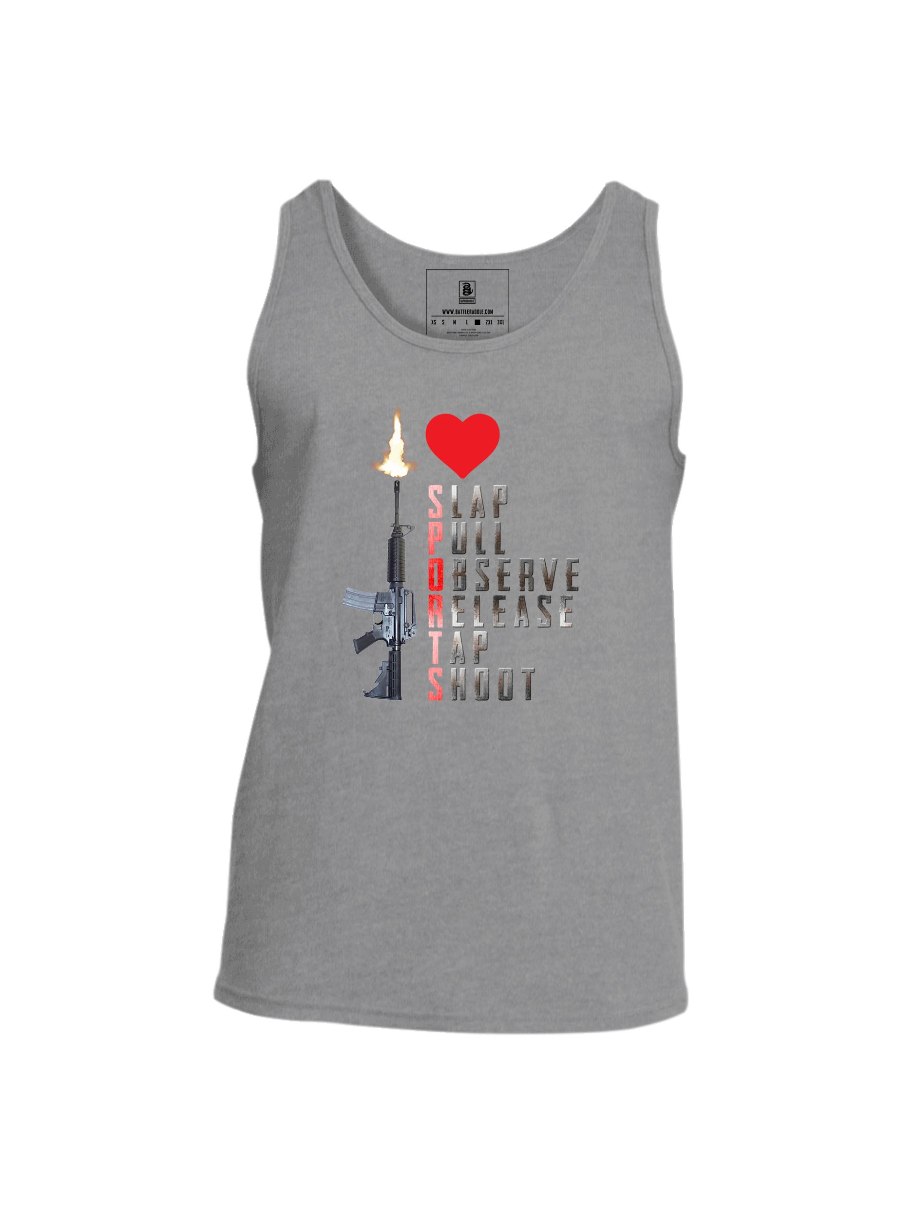 Battleraddle I Love Slap Pull Observe Release Tap Shoot Mens Cotton Tank Top