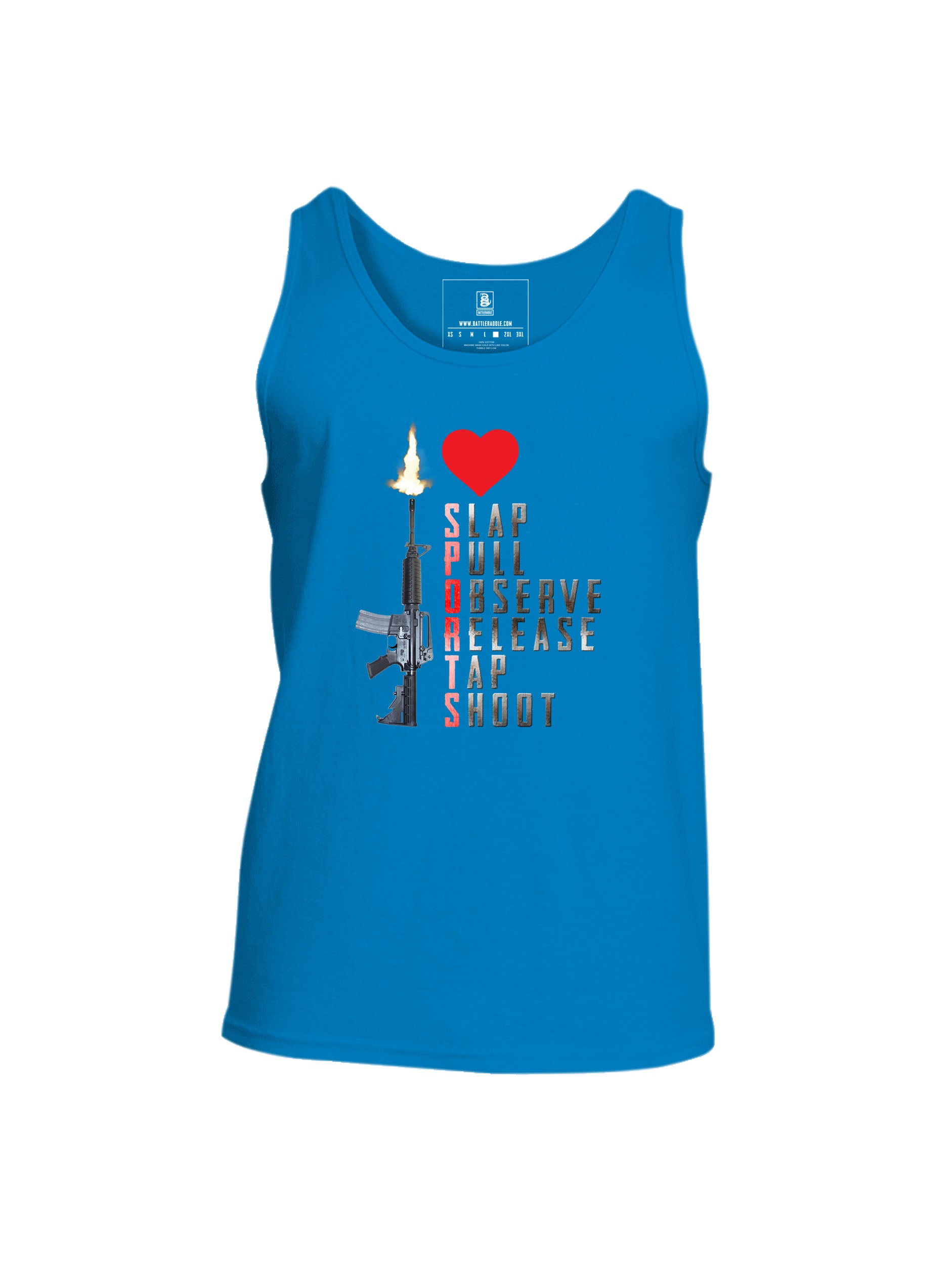 Battleraddle I Love Slap Pull Observe Release Tap Shoot Mens Cotton Tank Top