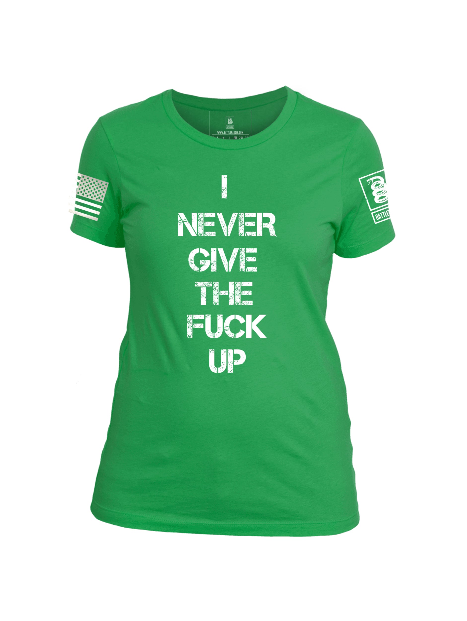 Battleraddle I Never Give Up Womens Patriotic Cool Cotton Crew Neck T Shirt