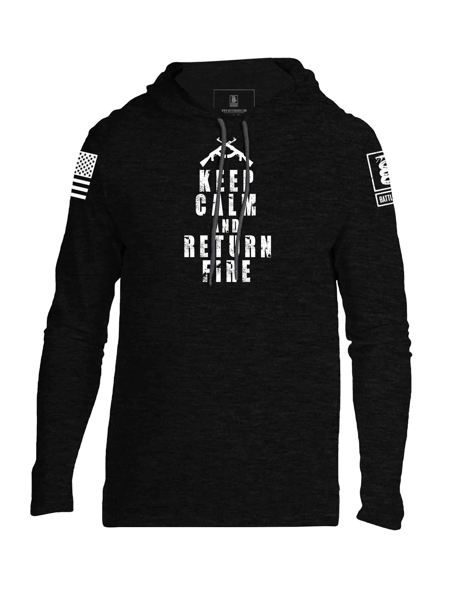 Battleraddle Keep Calm And Return Fire White Sleeve Print Mens Thin Cotton Lightweight Hoodie