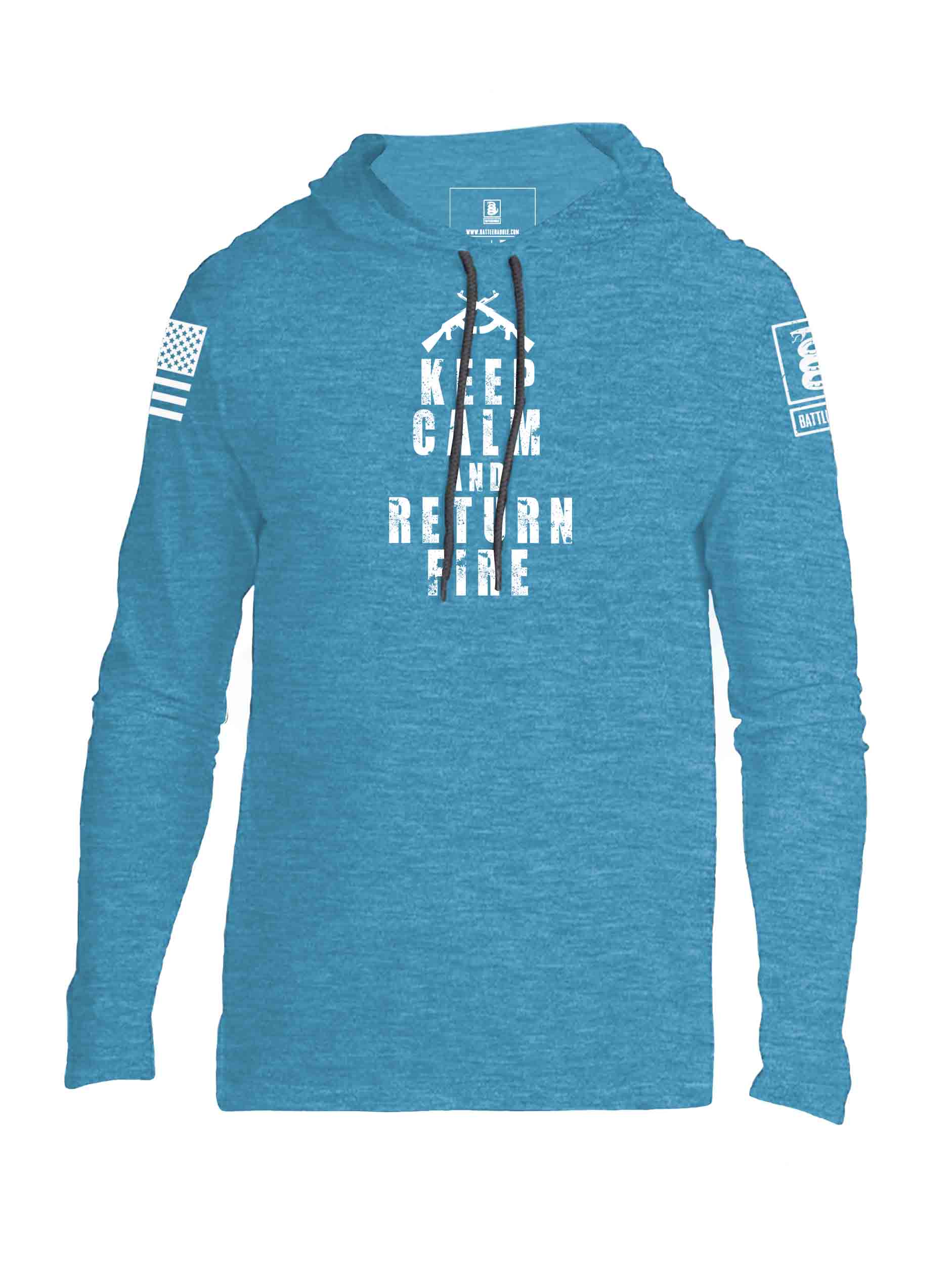 Battleraddle Keep Calm And Return Fire White Sleeve Print Mens Thin Cotton Lightweight Hoodie