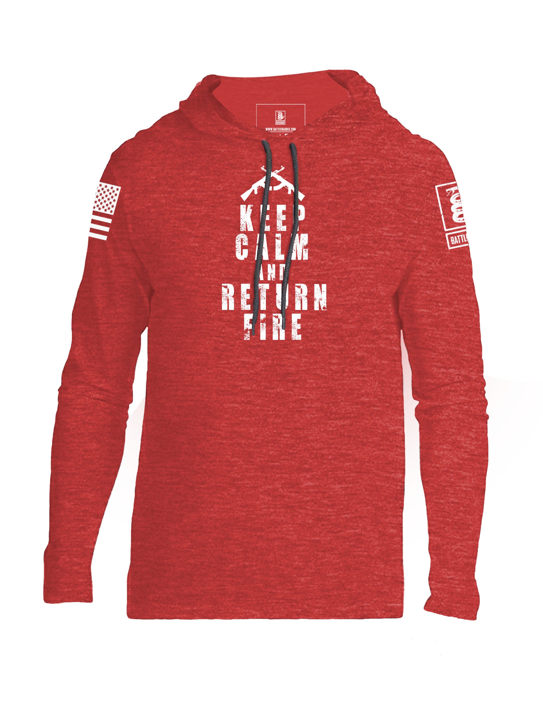 Battleraddle Keep Calm And Return Fire White Sleeve Print Mens Thin Cotton Lightweight Hoodie