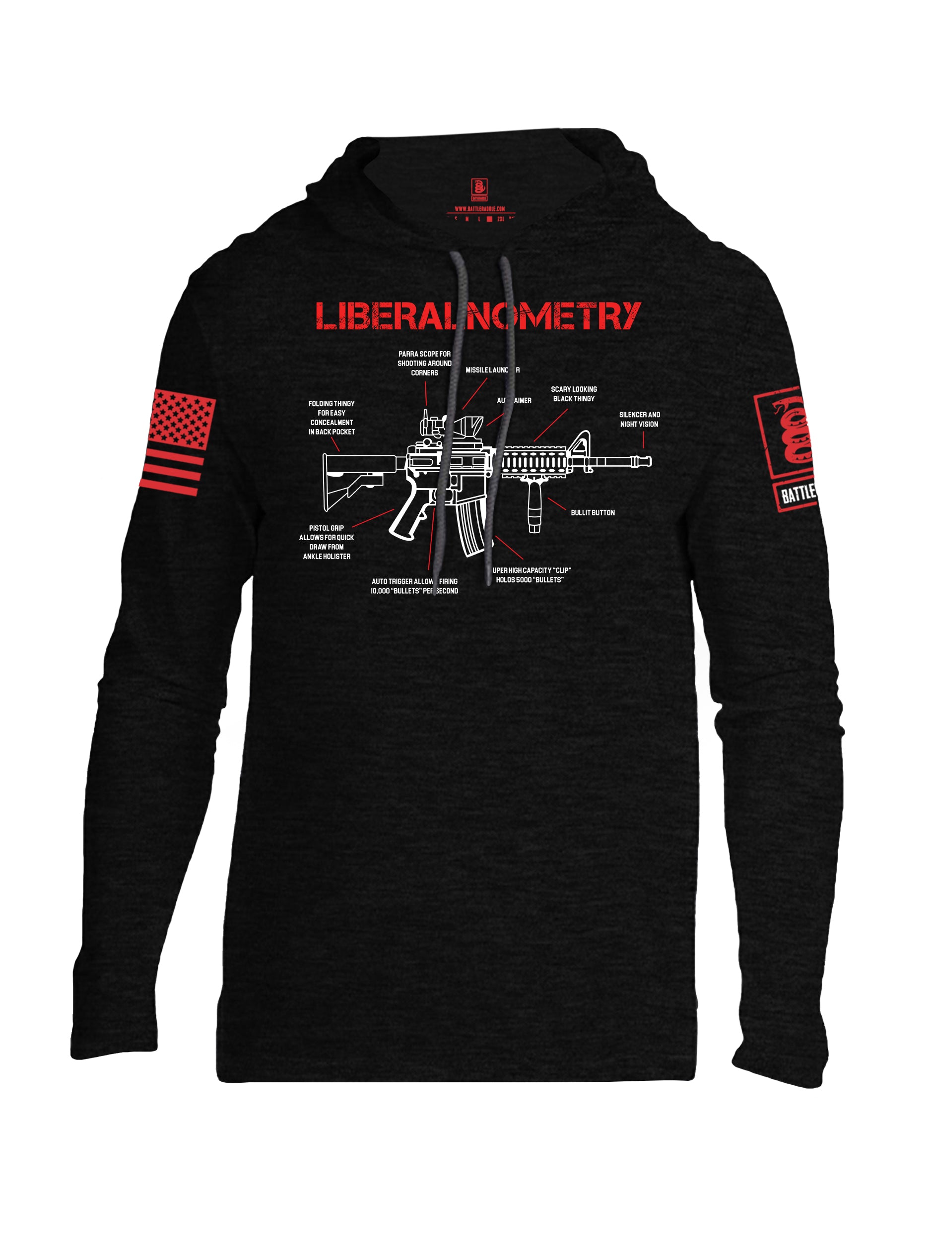 Battleraddle Liberalnometry Red Sleeve Print Mens Thin Cotton Lightweight Hoodie