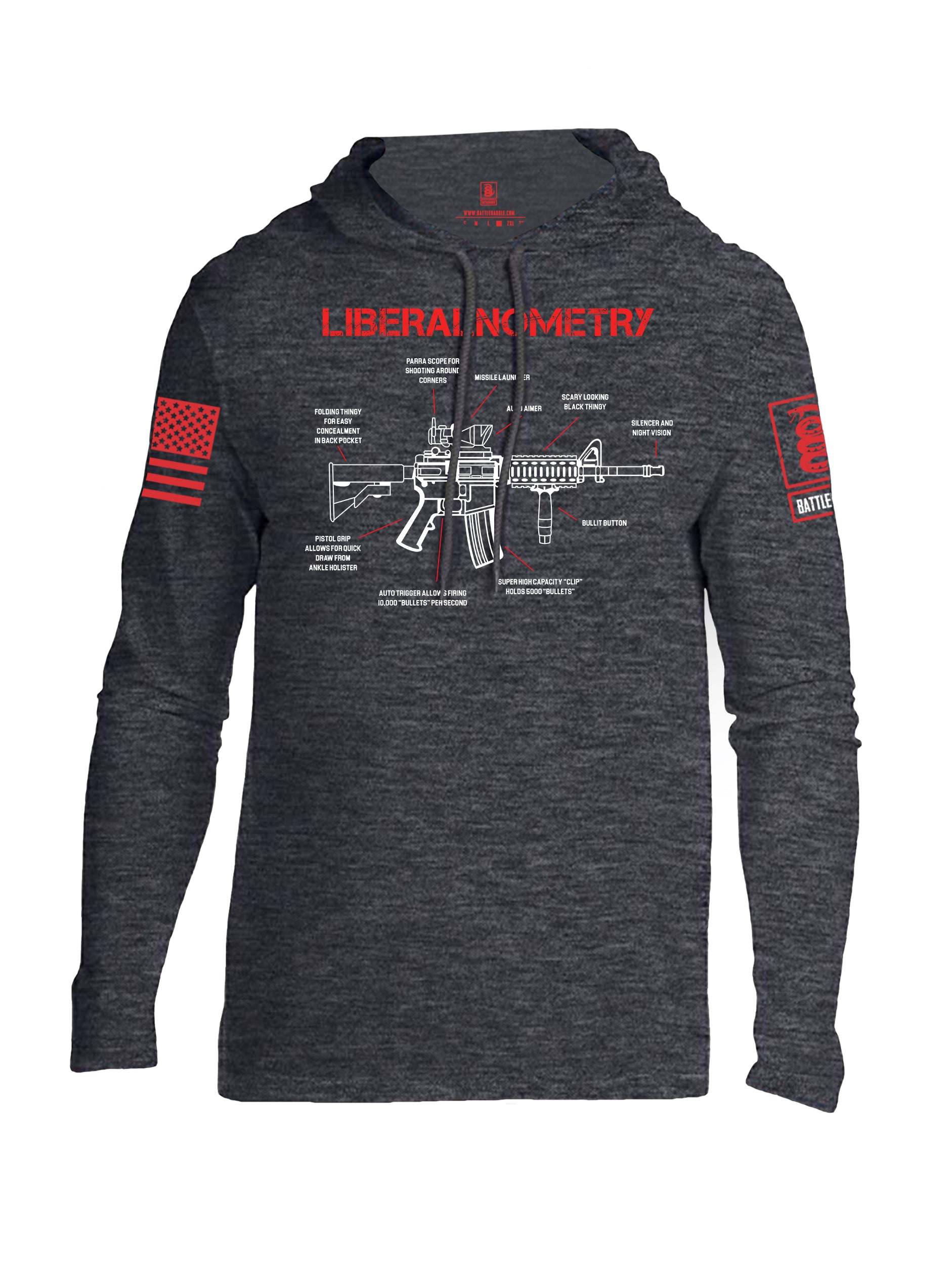 Battleraddle Liberalnometry Red Sleeve Print Mens Thin Cotton Lightweight Hoodie