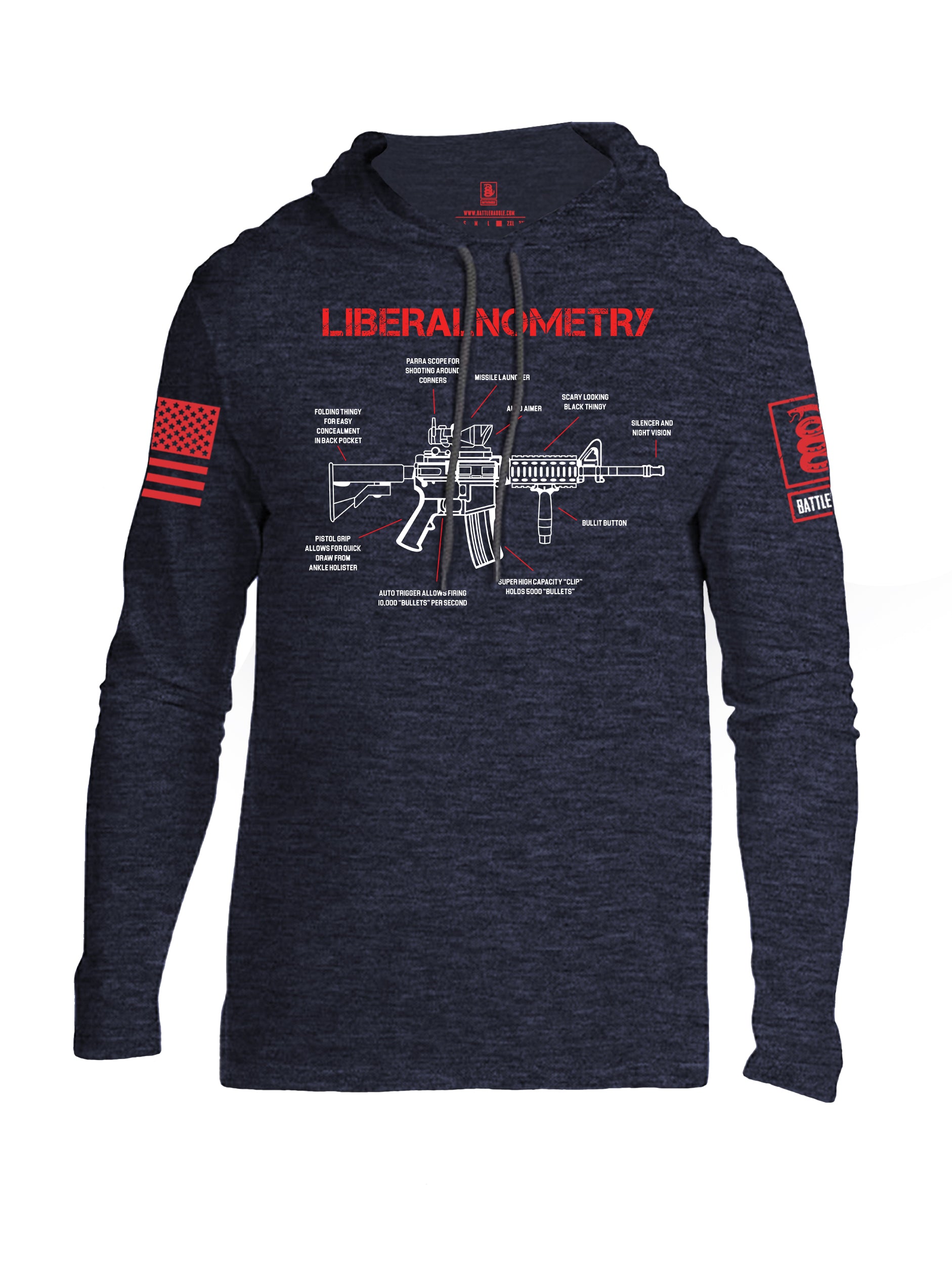 Battleraddle Liberalnometry Red Sleeve Print Mens Thin Cotton Lightweight Hoodie