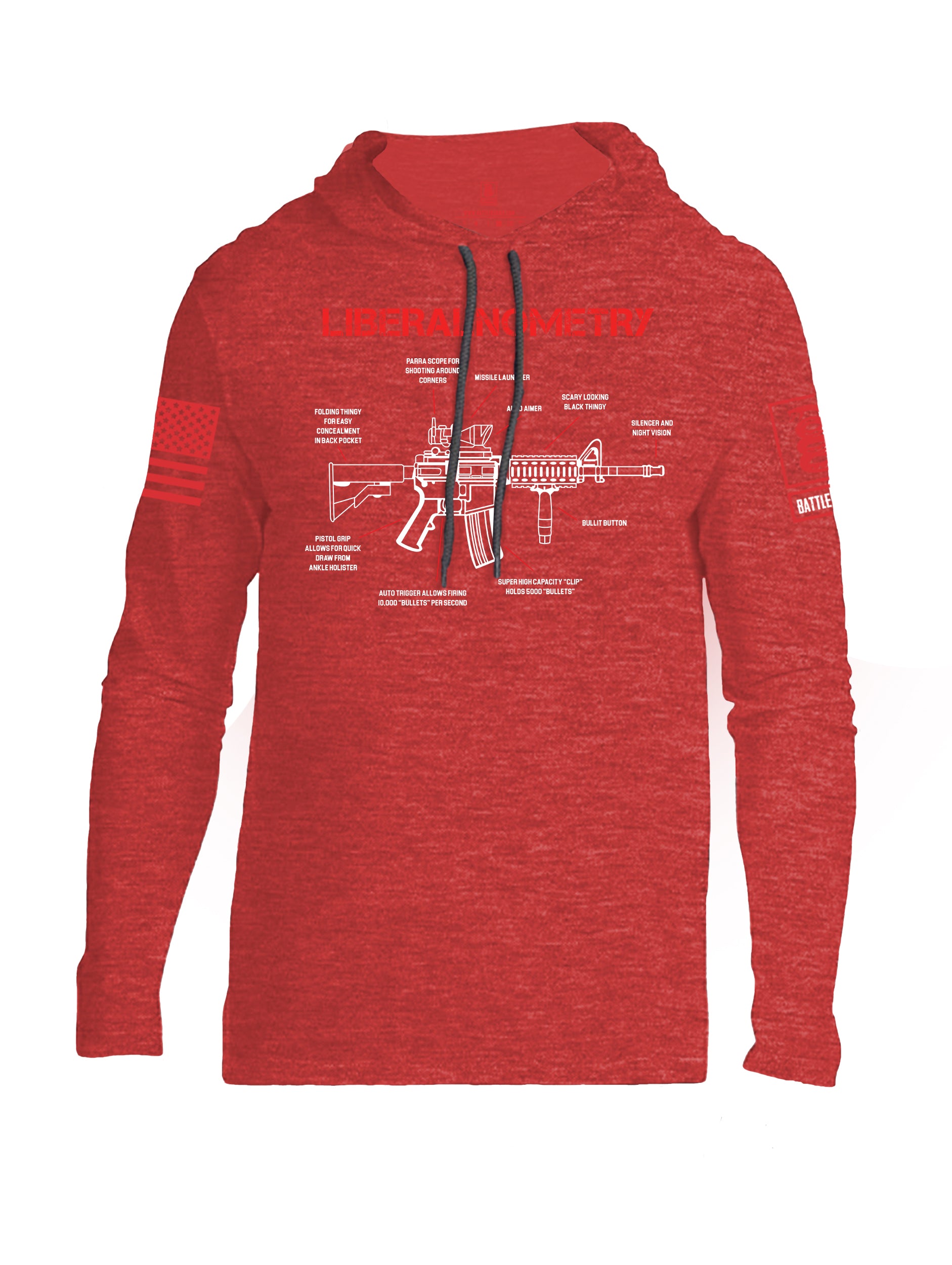 Battleraddle Liberalnometry Red Sleeve Print Mens Thin Cotton Lightweight Hoodie