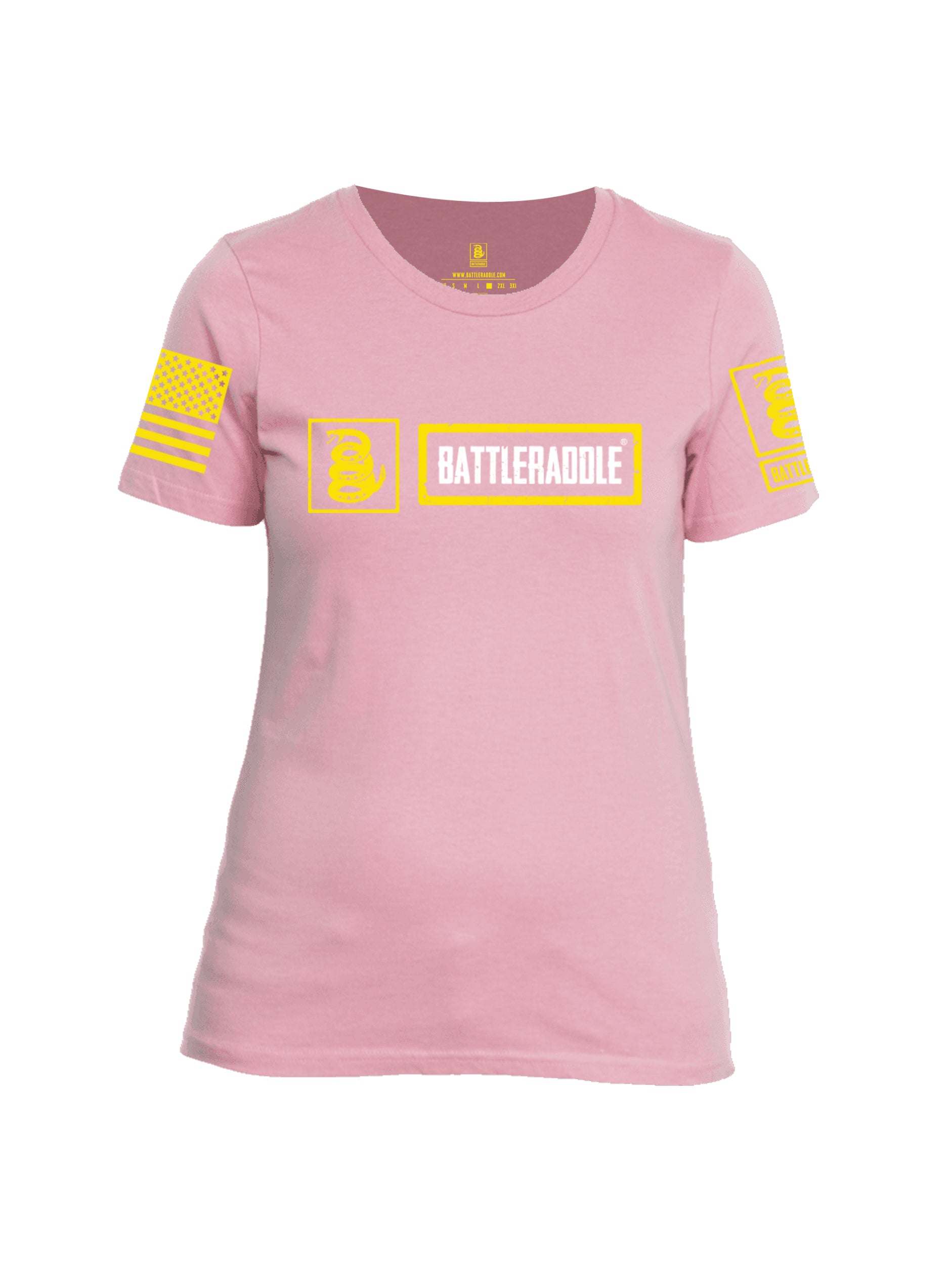 Battleraddle Original Logo Yellow Sleeve Print Womens Cotton Crew Neck T Shirt