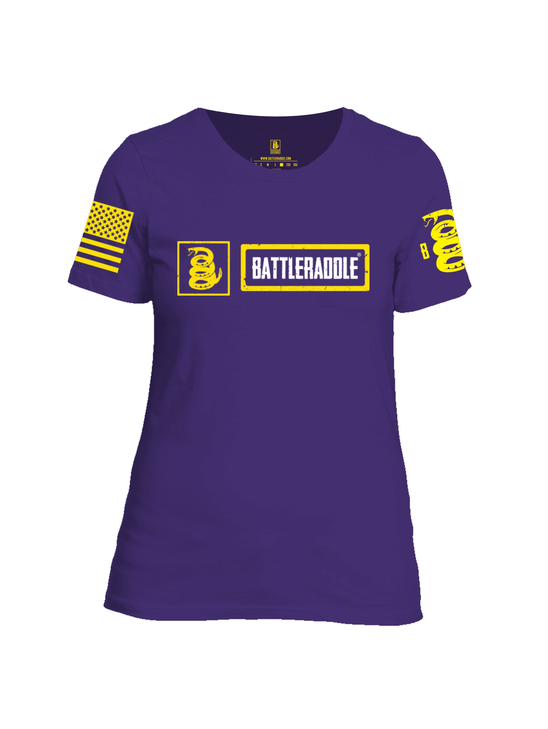 Battleraddle Original Logo Yellow Sleeve Print Womens Cotton Crew Neck T Shirt