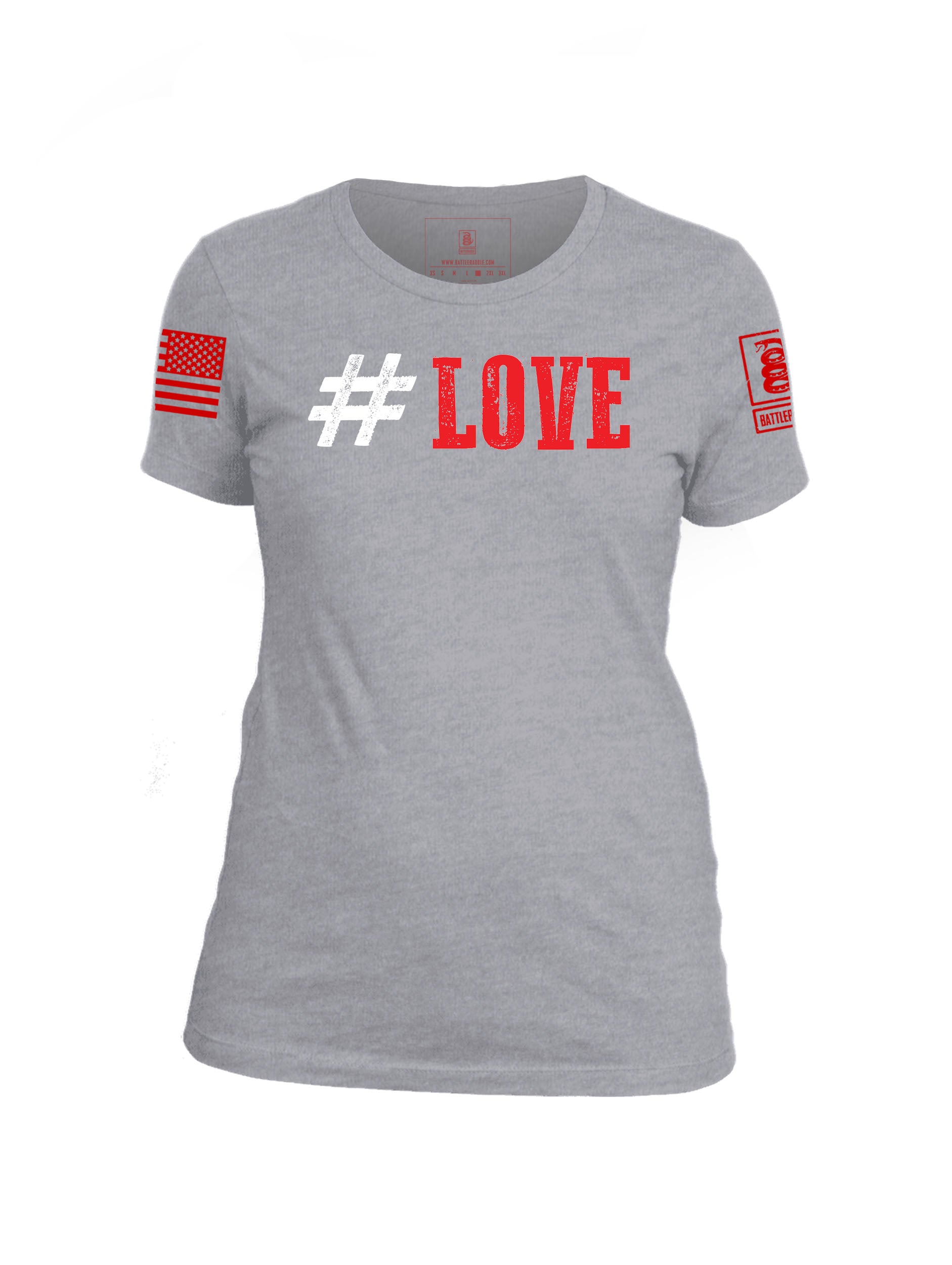 Battleraddle #Love Valentines Red Sleeve Print Womens Cotton Crew Neck T Shirt