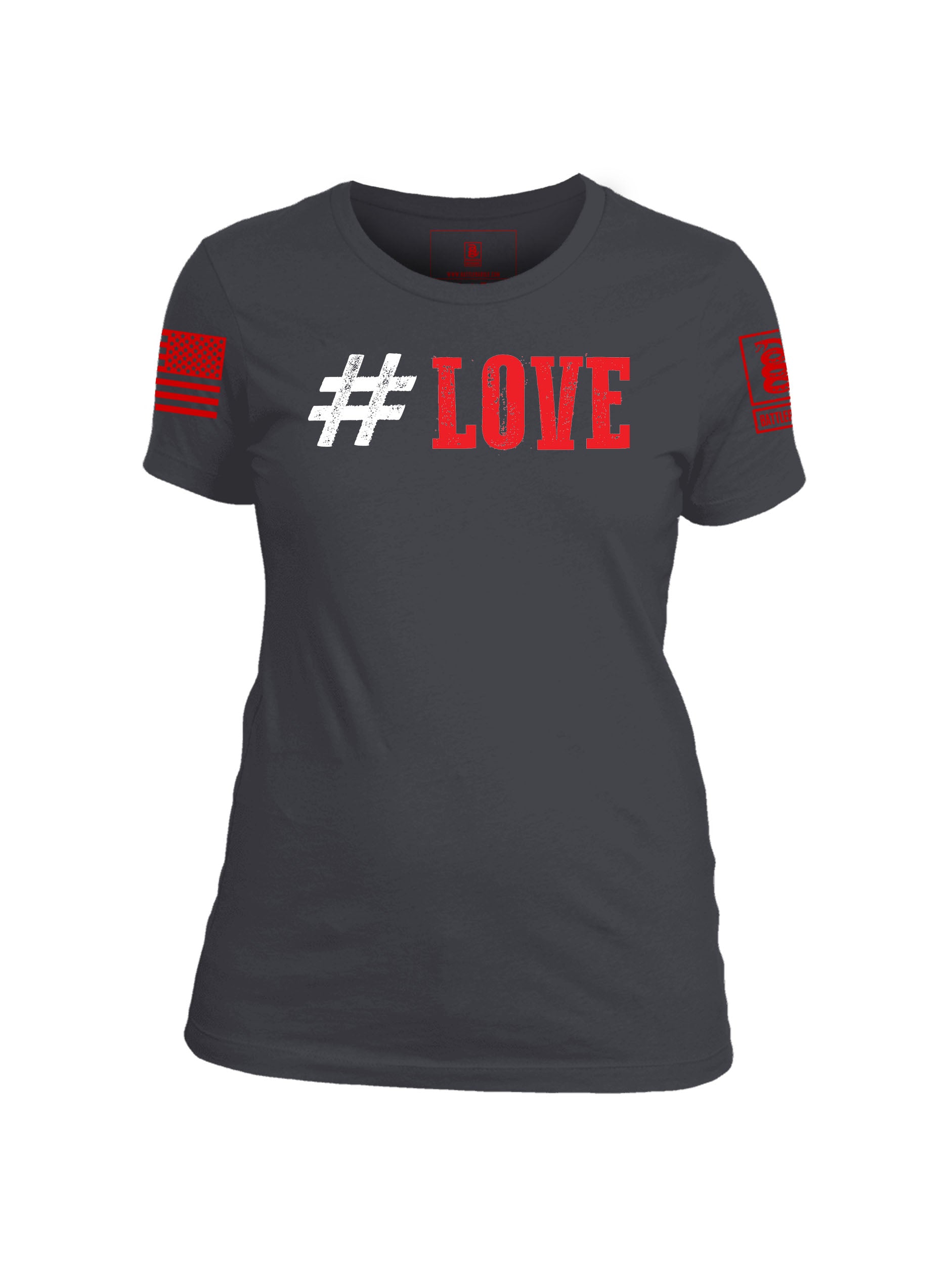 Battleraddle #Love Valentines Red Sleeve Print Womens Cotton Crew Neck T Shirt