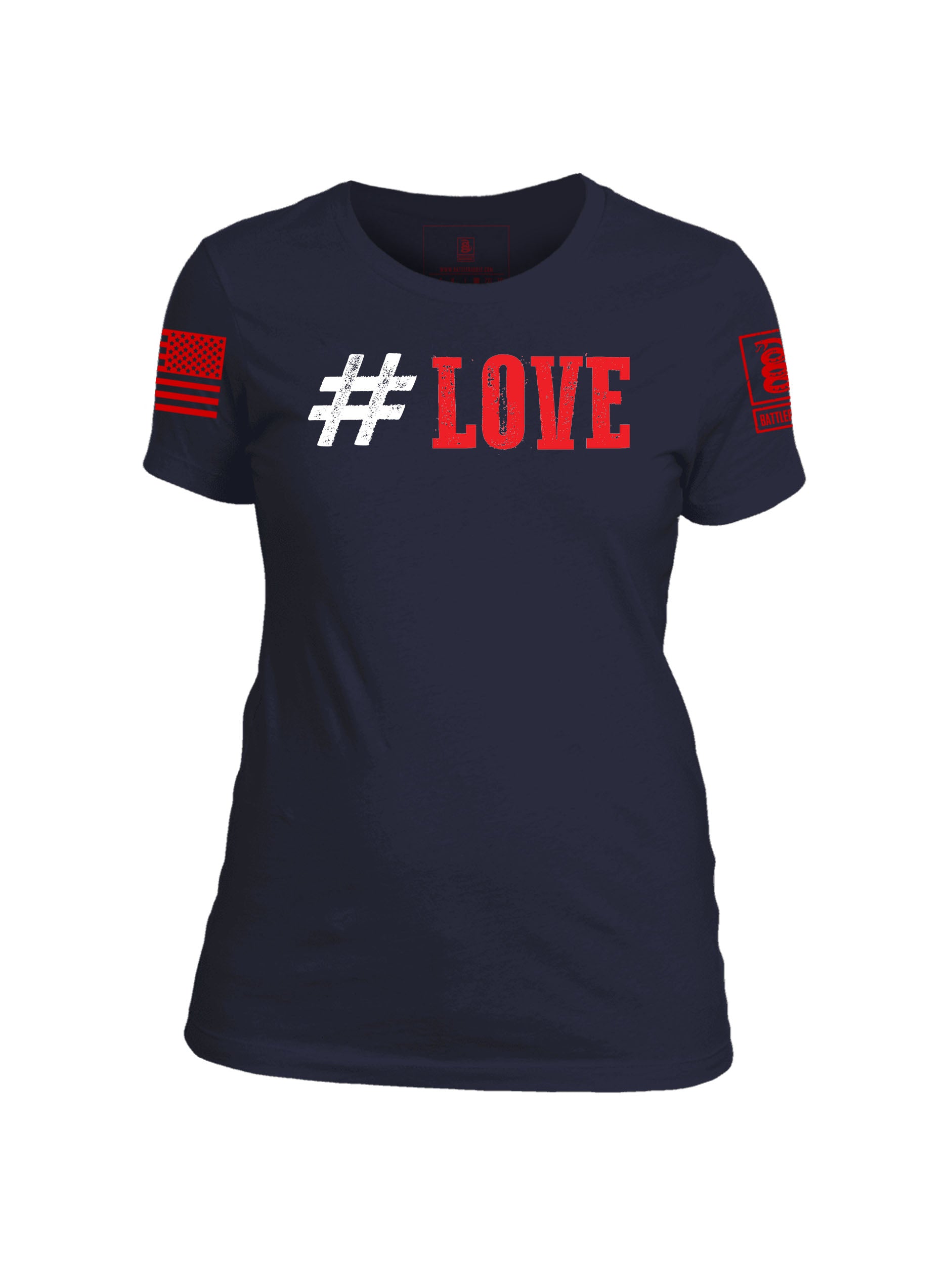 Battleraddle #Love Valentines Red Sleeve Print Womens Cotton Crew Neck T Shirt