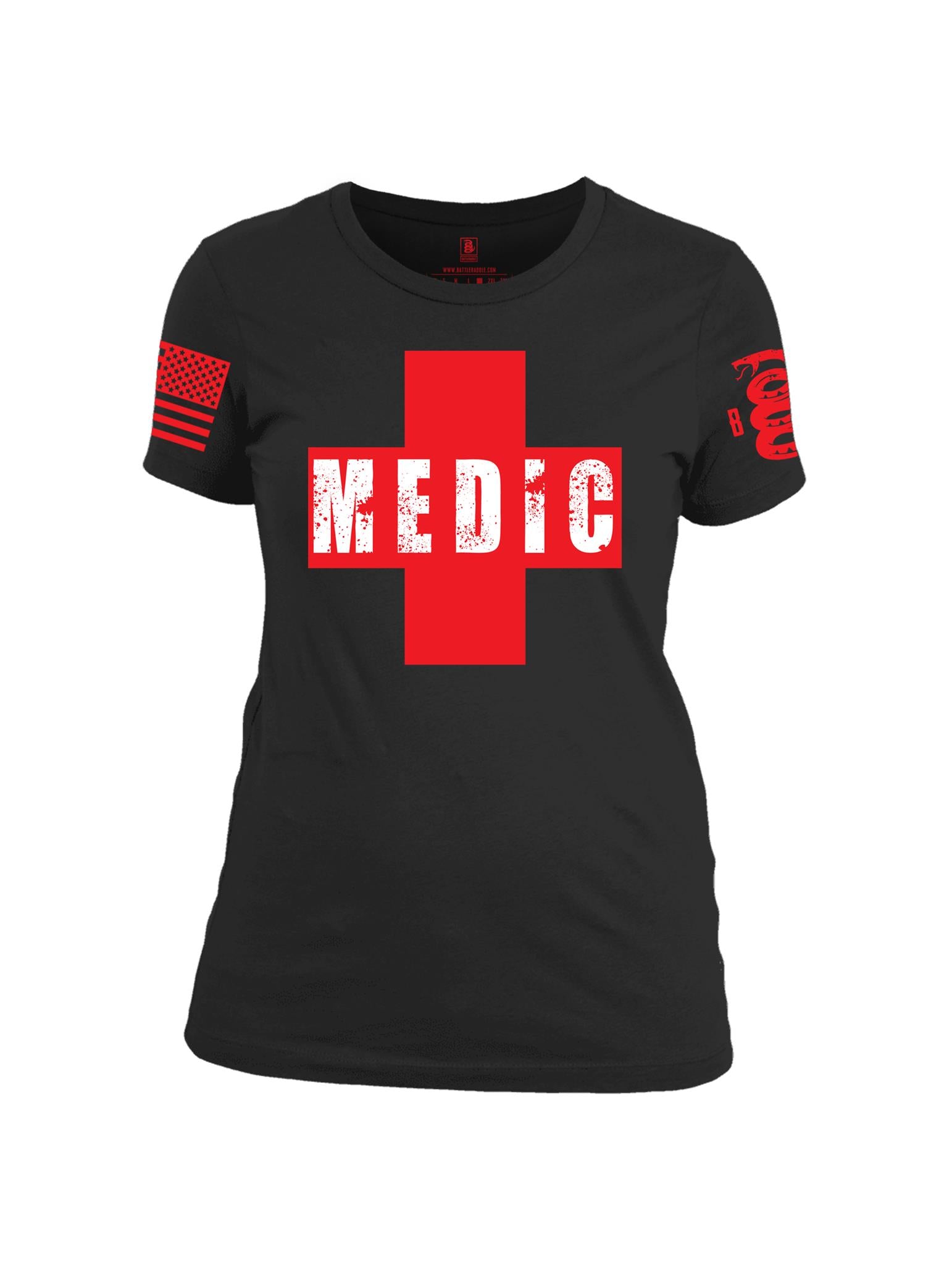 Battleraddle Medic Red Sleeve Print Womens Cotton Crew Neck T Shirt