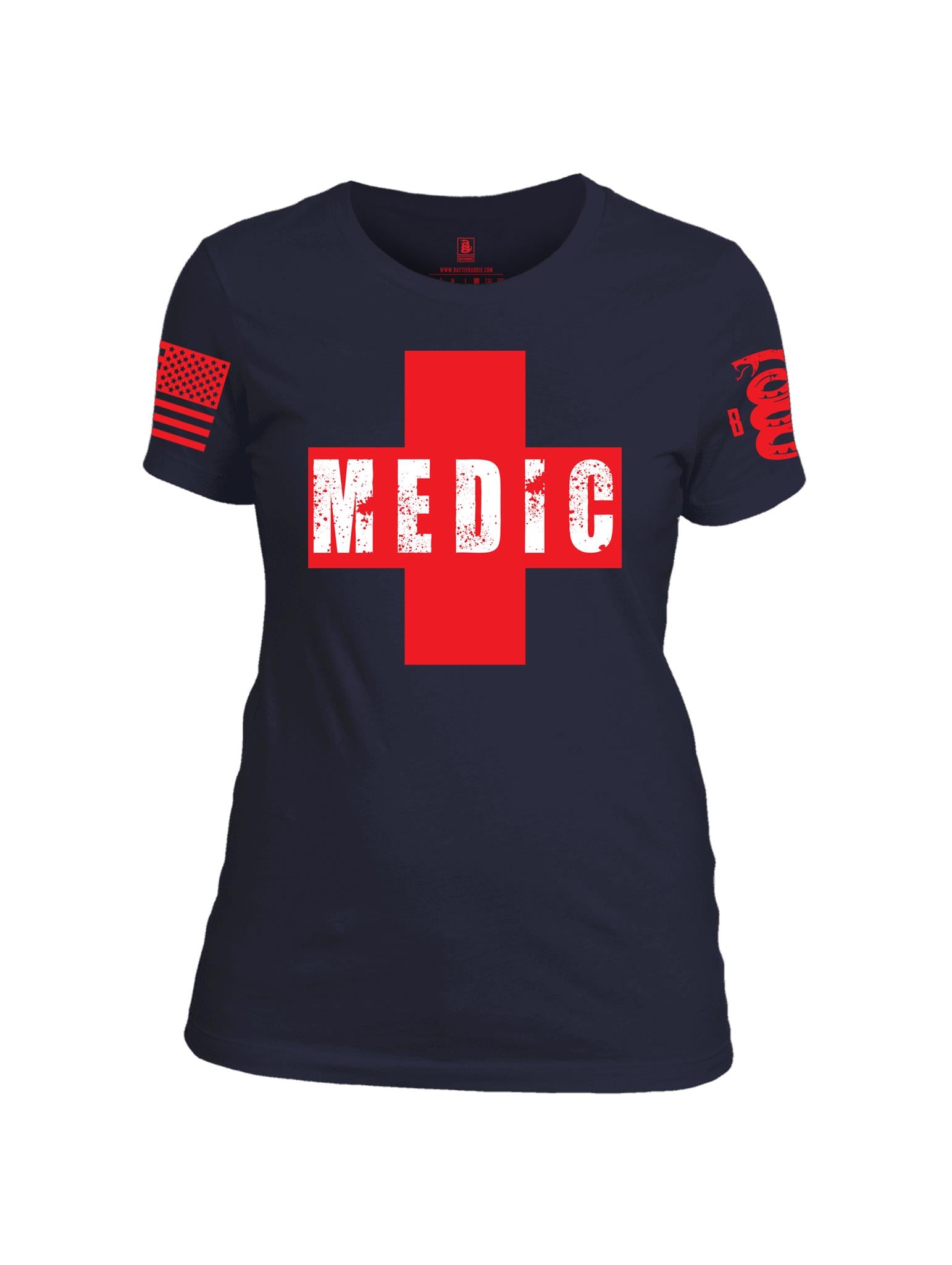 Battleraddle Medic Red Sleeve Print Womens Cotton Crew Neck T Shirt