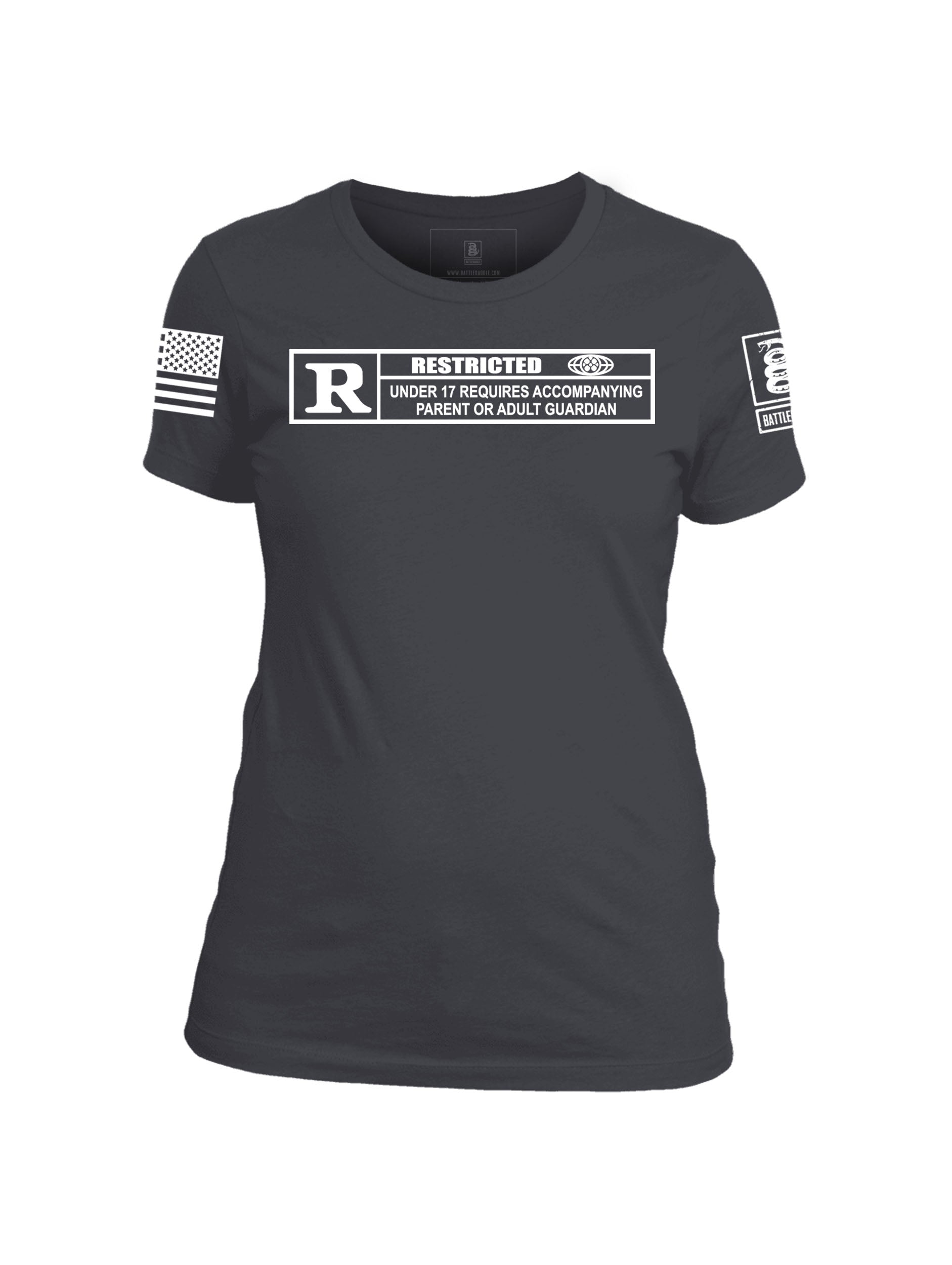 Battleraddle Restricted Under 17 Requires Accompanying Parent Or Adult Guardian Womens Cotton Crew Neck T Shirt