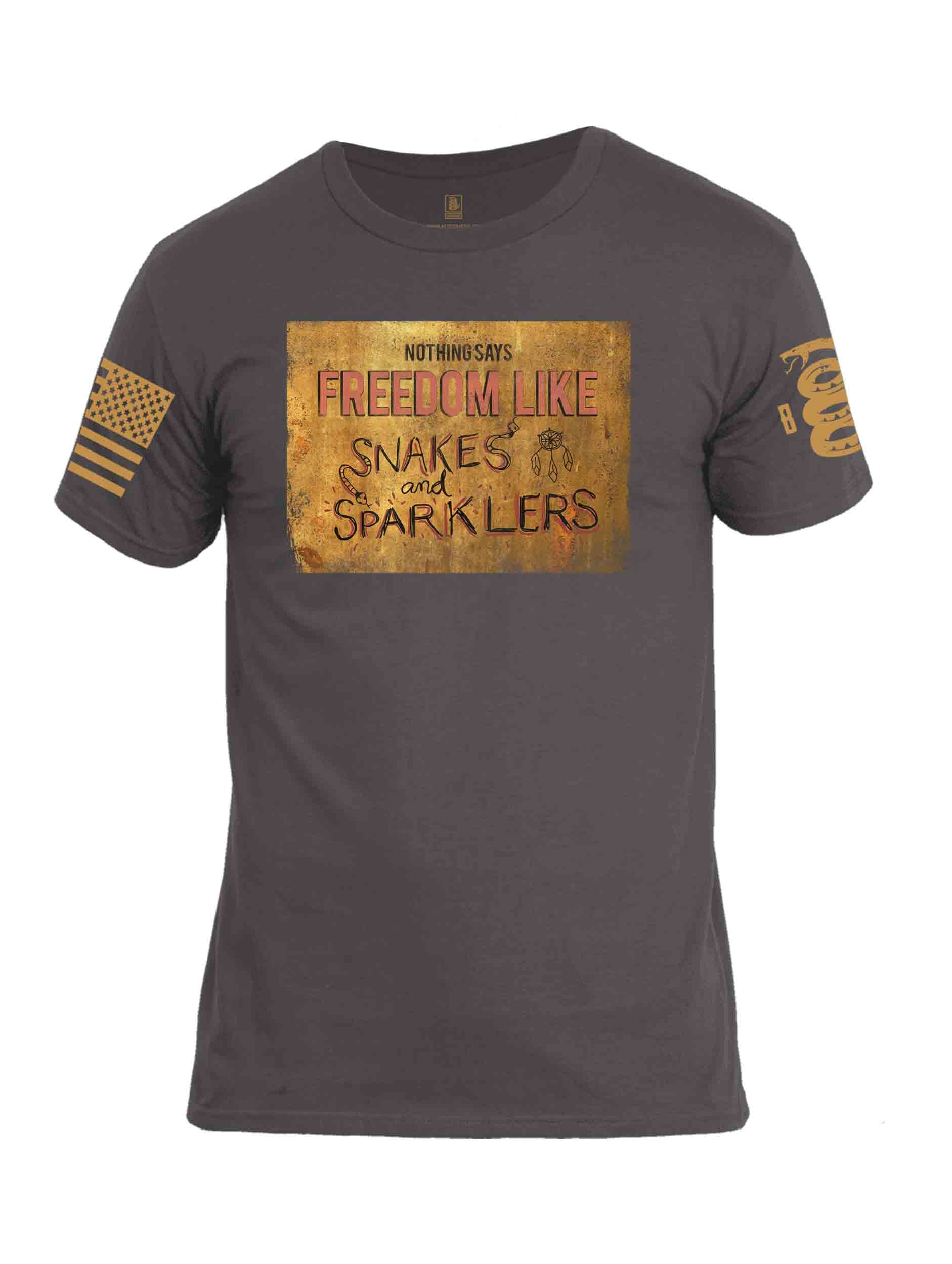 Battleraddle Nothing Says Freedom Like Snakes And Sparklers Brass Sleeve Print Mens Cotton Crew Neck T Shirt