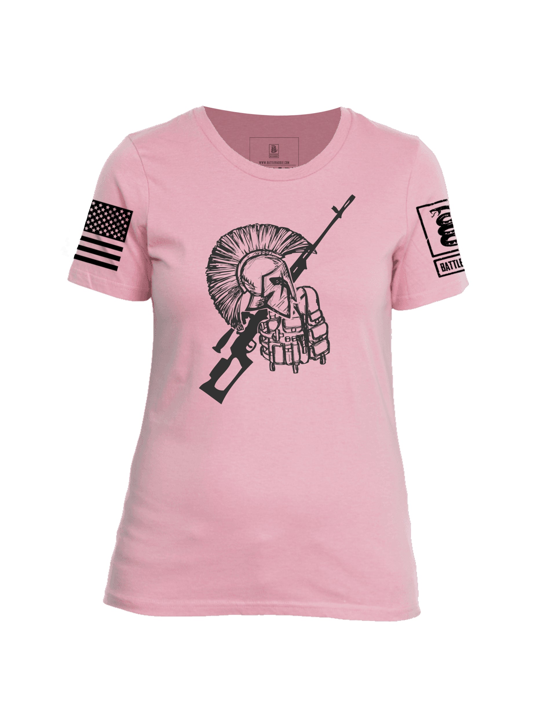 Batttleraddle Vintage Spartan Black Sleeve Print Womens Cotton Crew Neck T Shirt