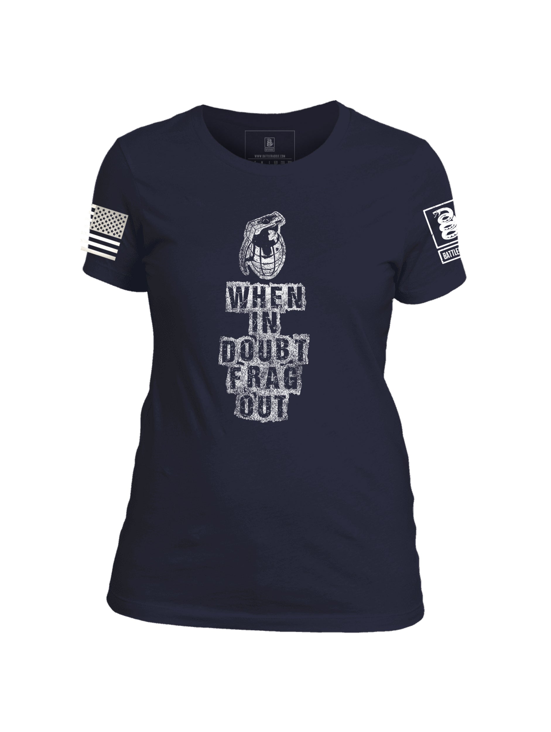 Battleraddle When In Doubt Frag Out Womens Patriotic Cool Funny Cotton Crew Neck T Shirt