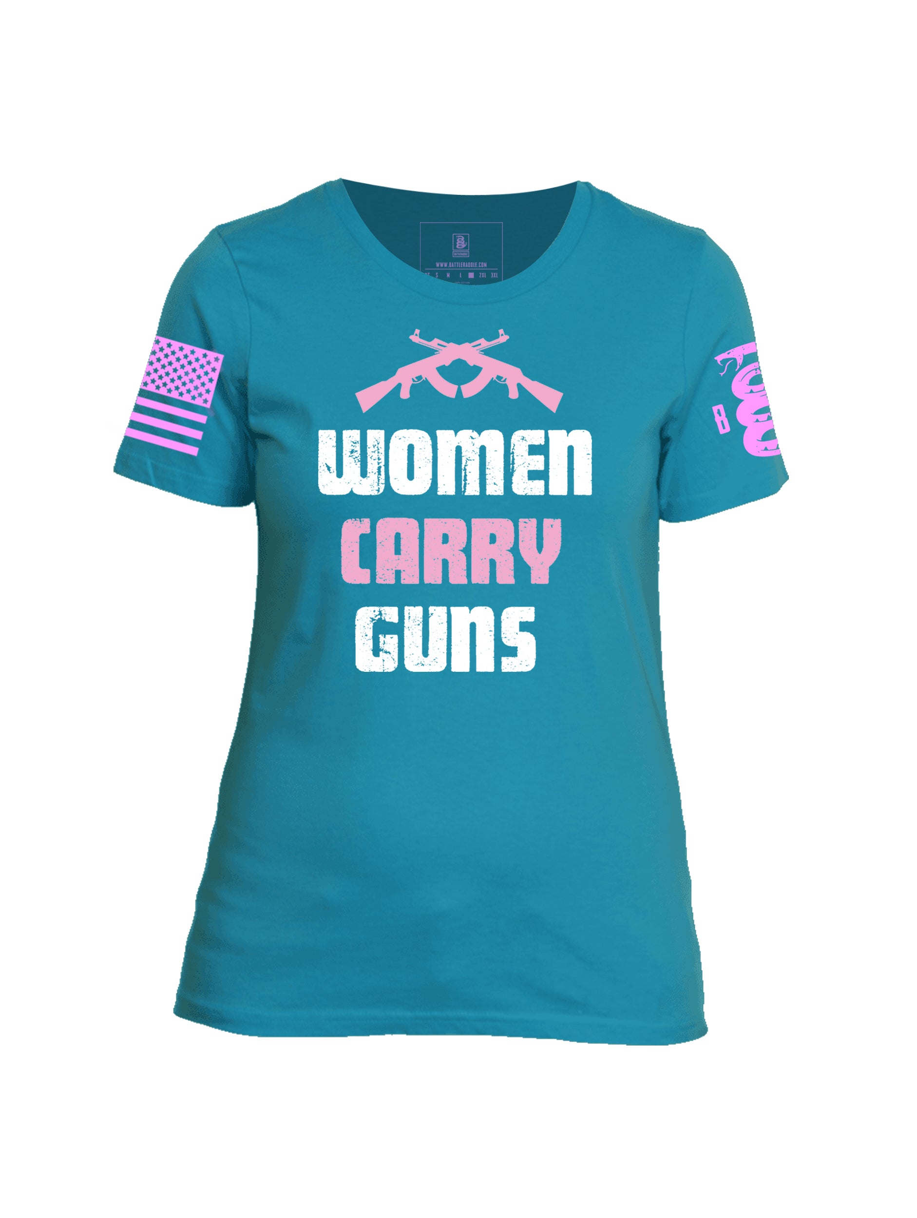 Battleraddle Women Carry Guns Pink Print Sleeve Womens Cotton Crew Neck T Shirt