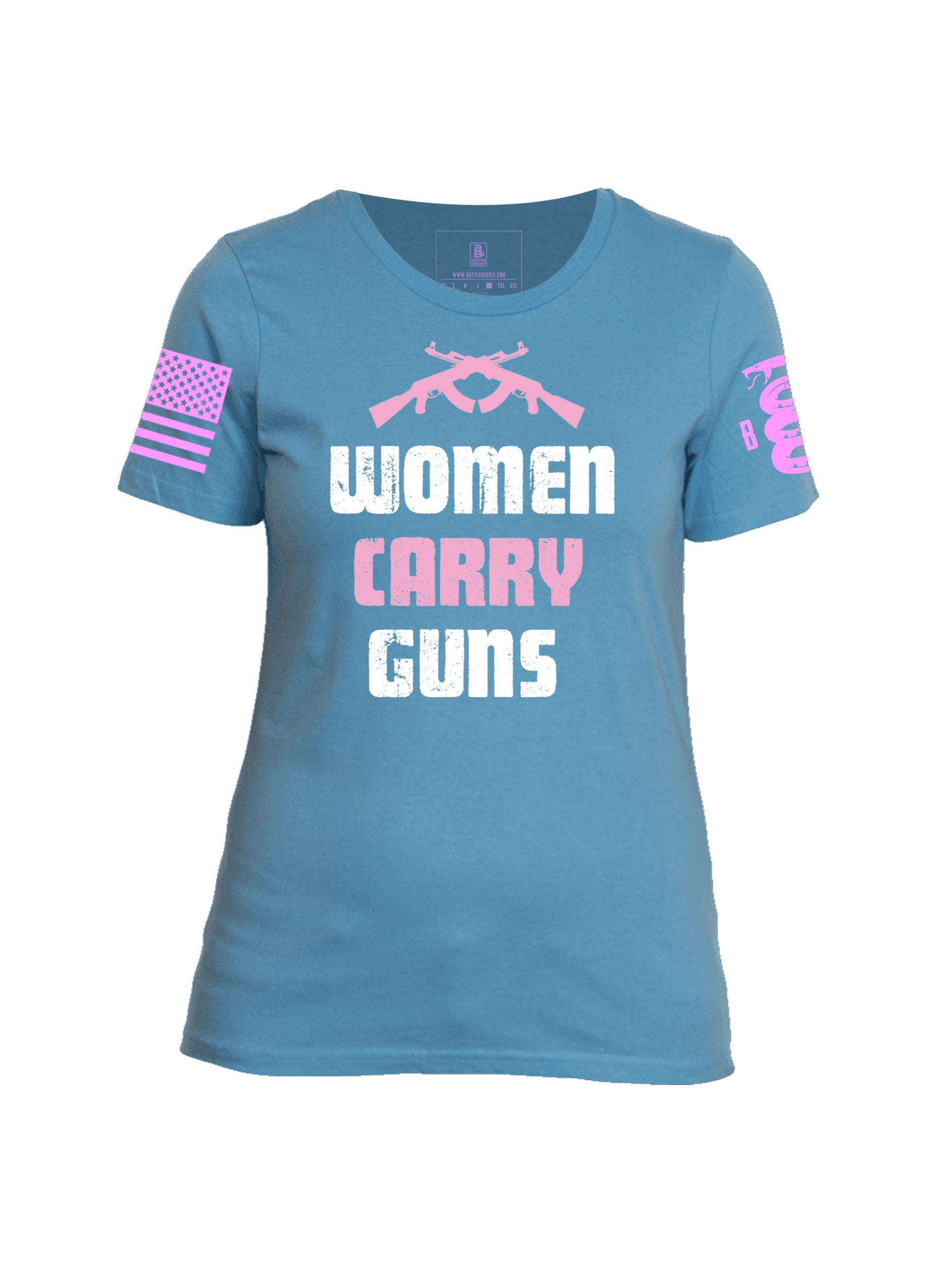 Battleraddle Women Carry Guns Pink Print Sleeve Womens Cotton Crew Neck T Shirt