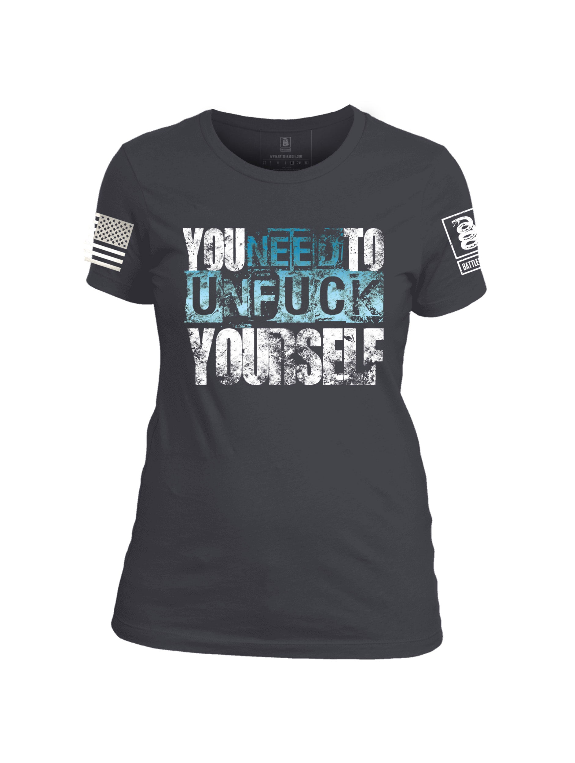 Battleraddle You Need To Unfuck Yourself White Sleeve Print Womens Cotton Crew Neck T Shirt