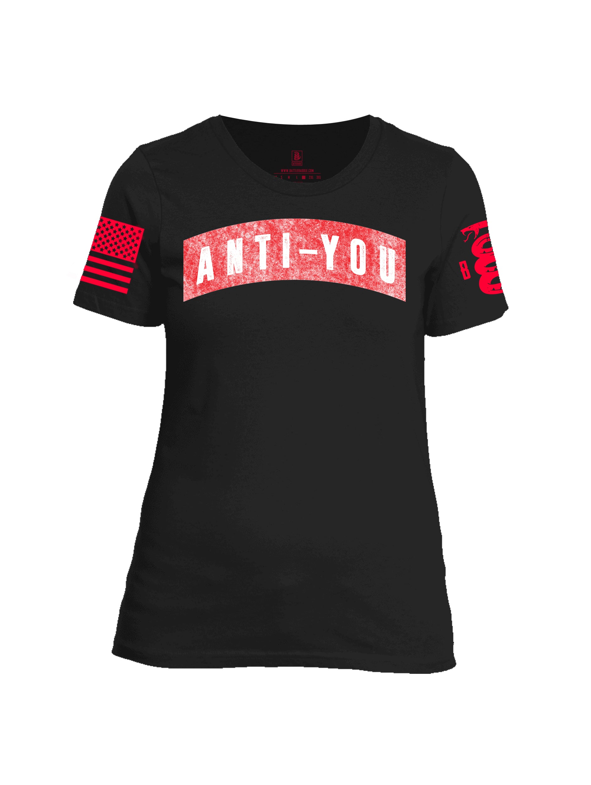 Battleraddle Anti-You Red Sleeve Print Womens Cotton Crew Neck T Shirt