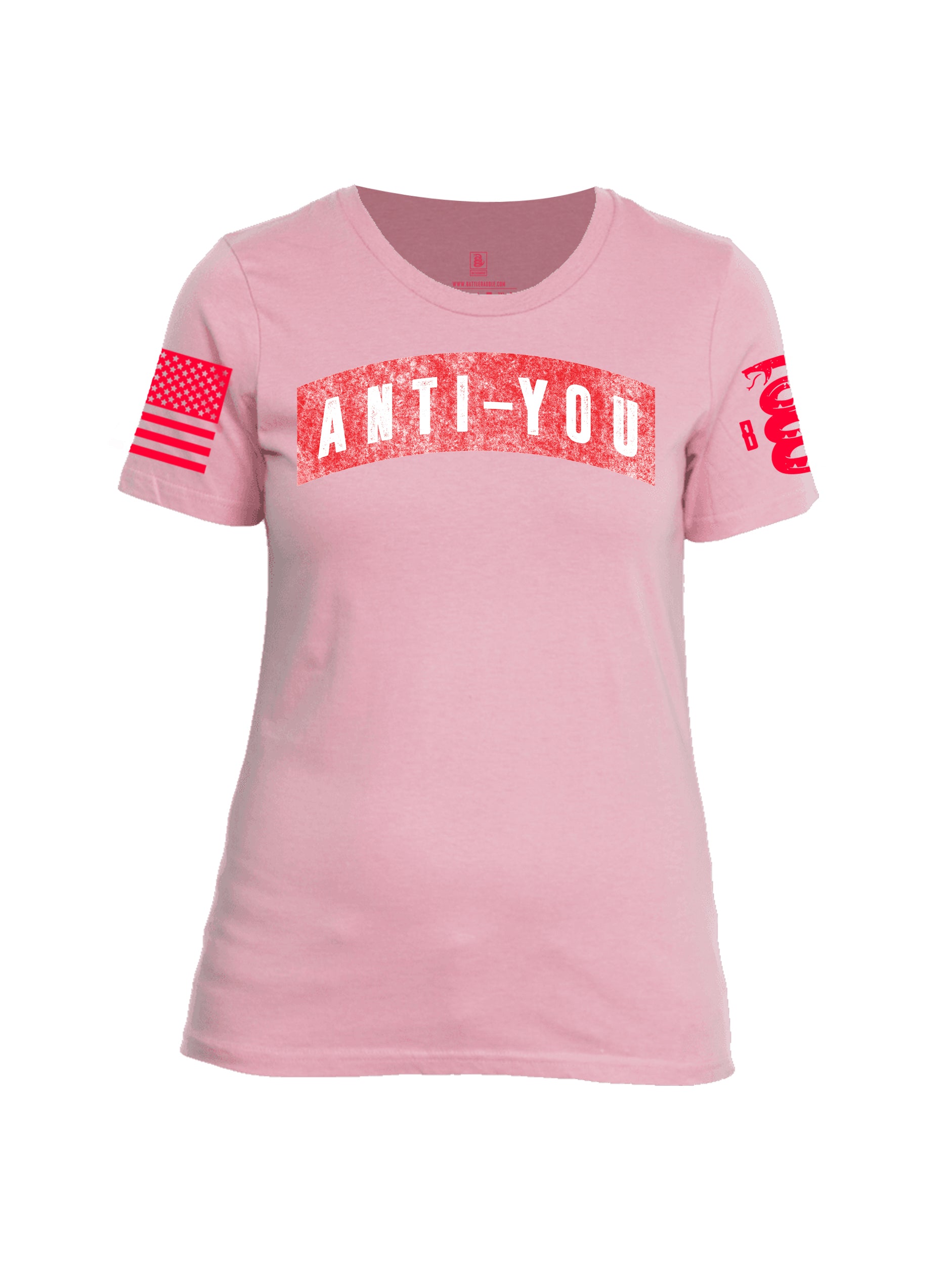 Battleraddle Anti-You Red Sleeve Print Womens Cotton Crew Neck T Shirt