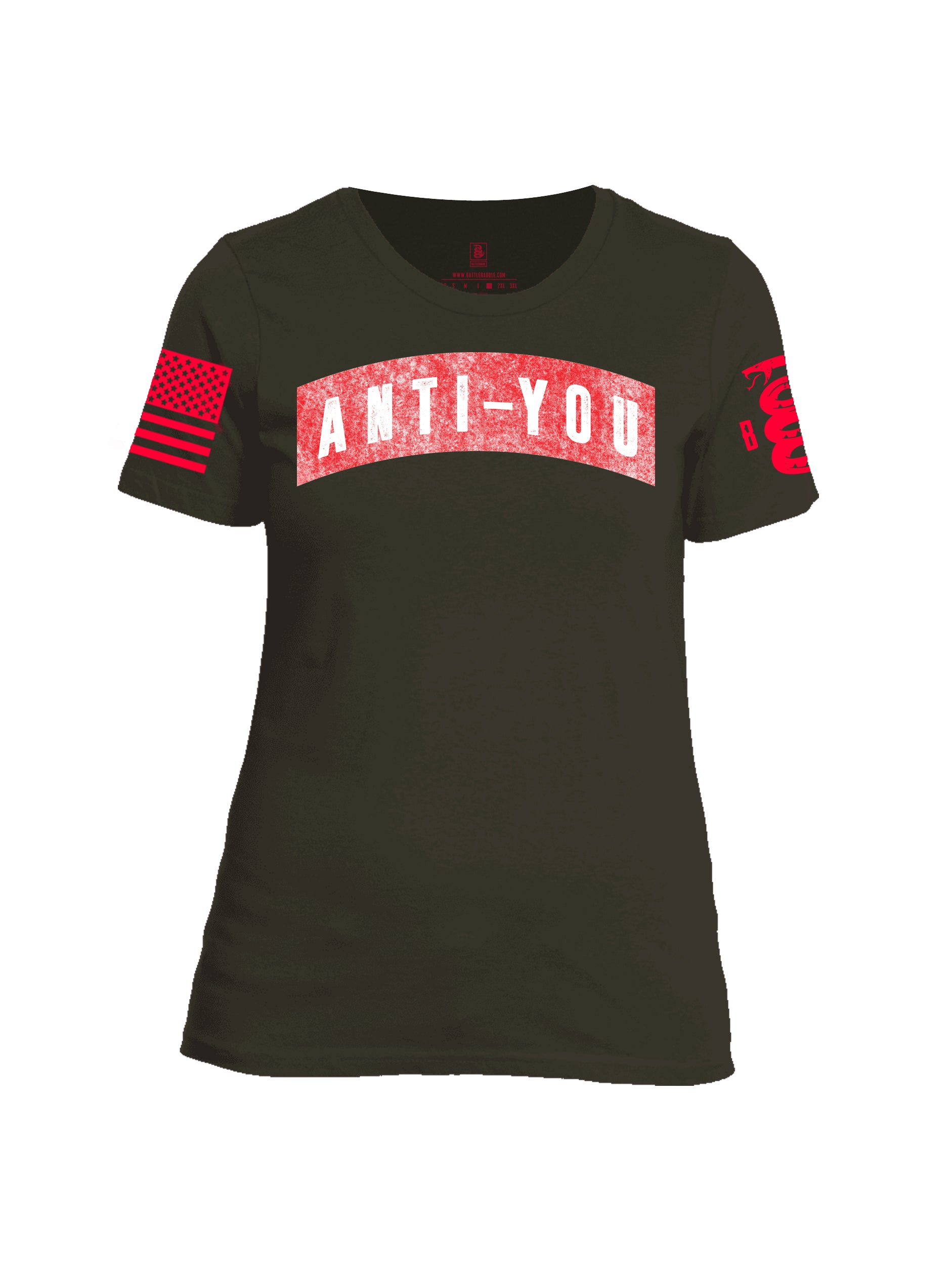 Battleraddle Anti-You Red Sleeve Print Womens Cotton Crew Neck T Shirt