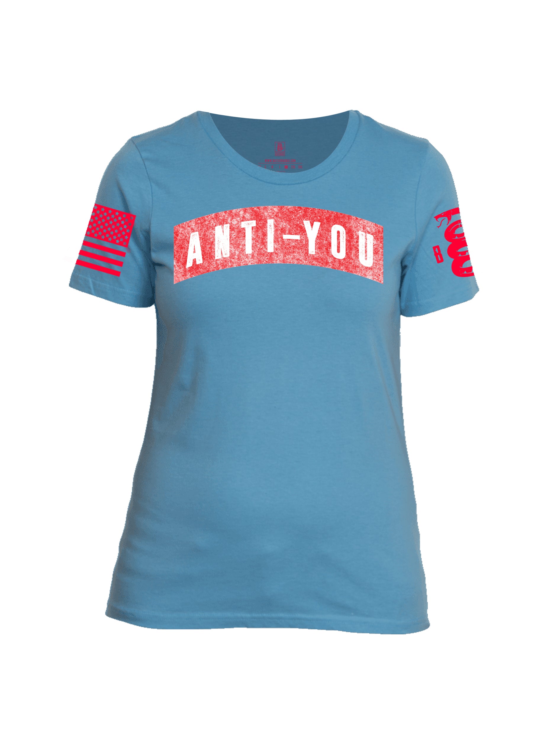 Battleraddle Anti-You Red Sleeve Print Womens Cotton Crew Neck T Shirt