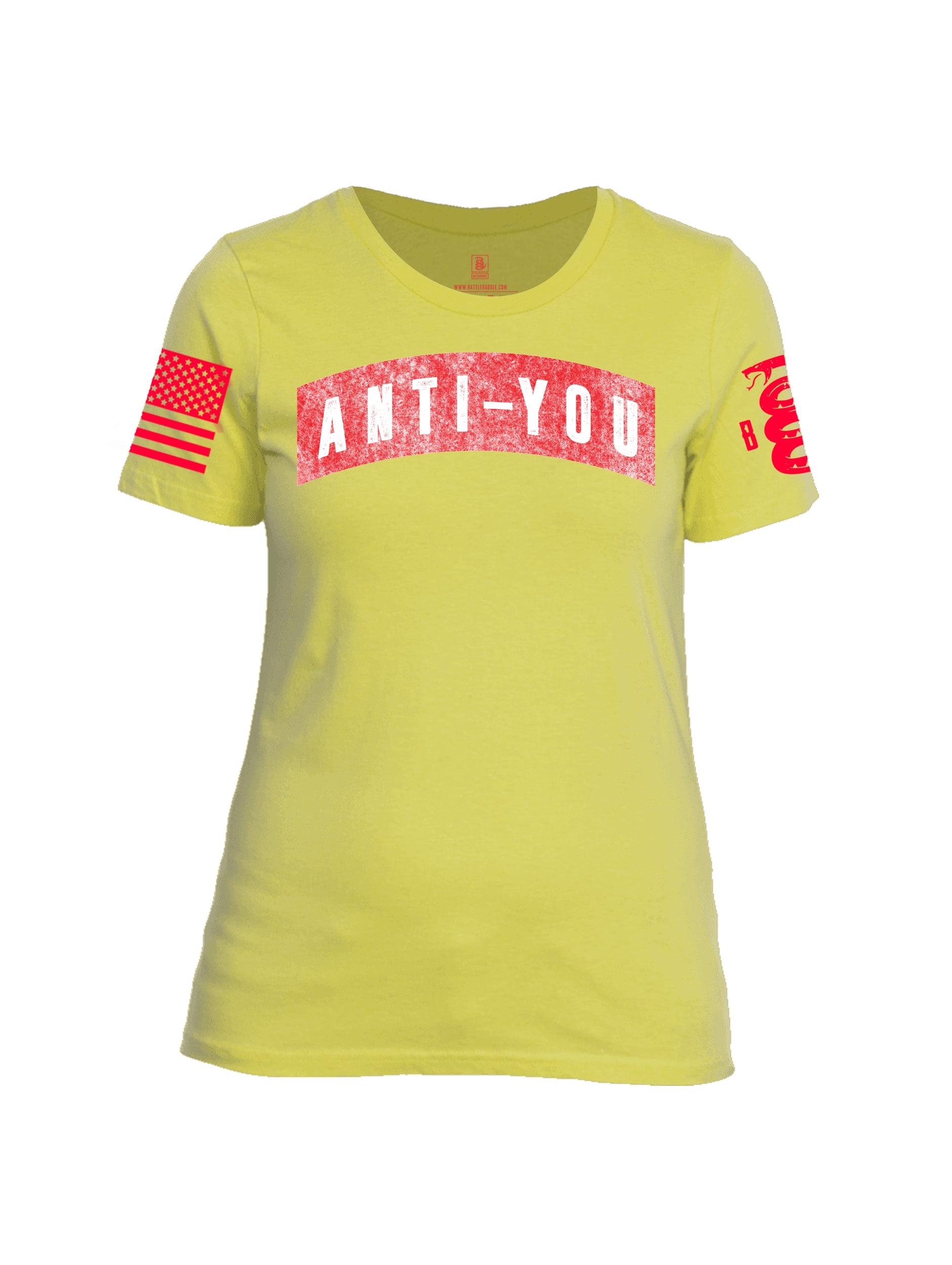 Battleraddle Anti-You Red Sleeve Print Womens Cotton Crew Neck T Shirt