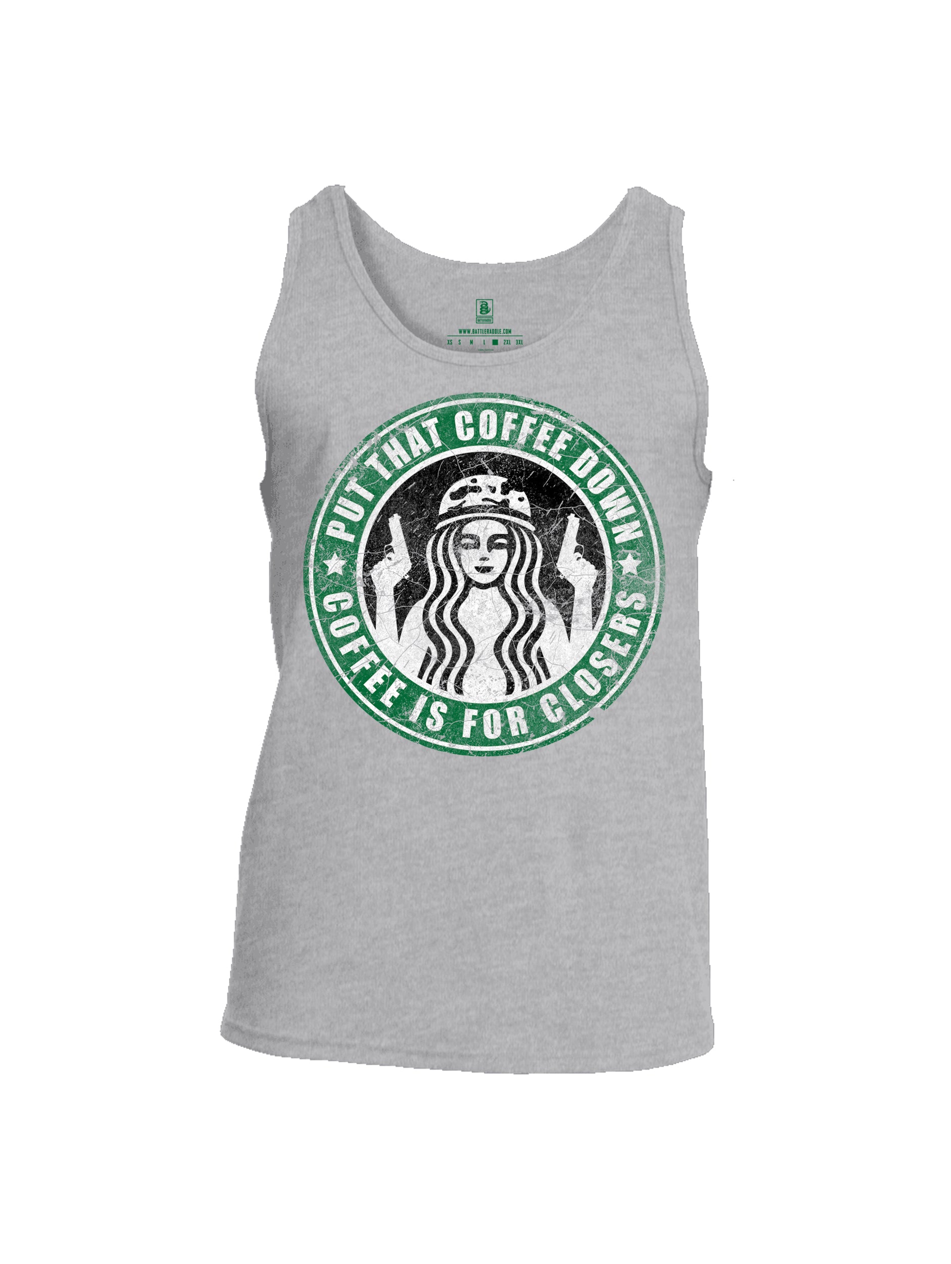Battleraddle Put That Coffee Down Coffee Is For Closers Mens Cotton Tank Top