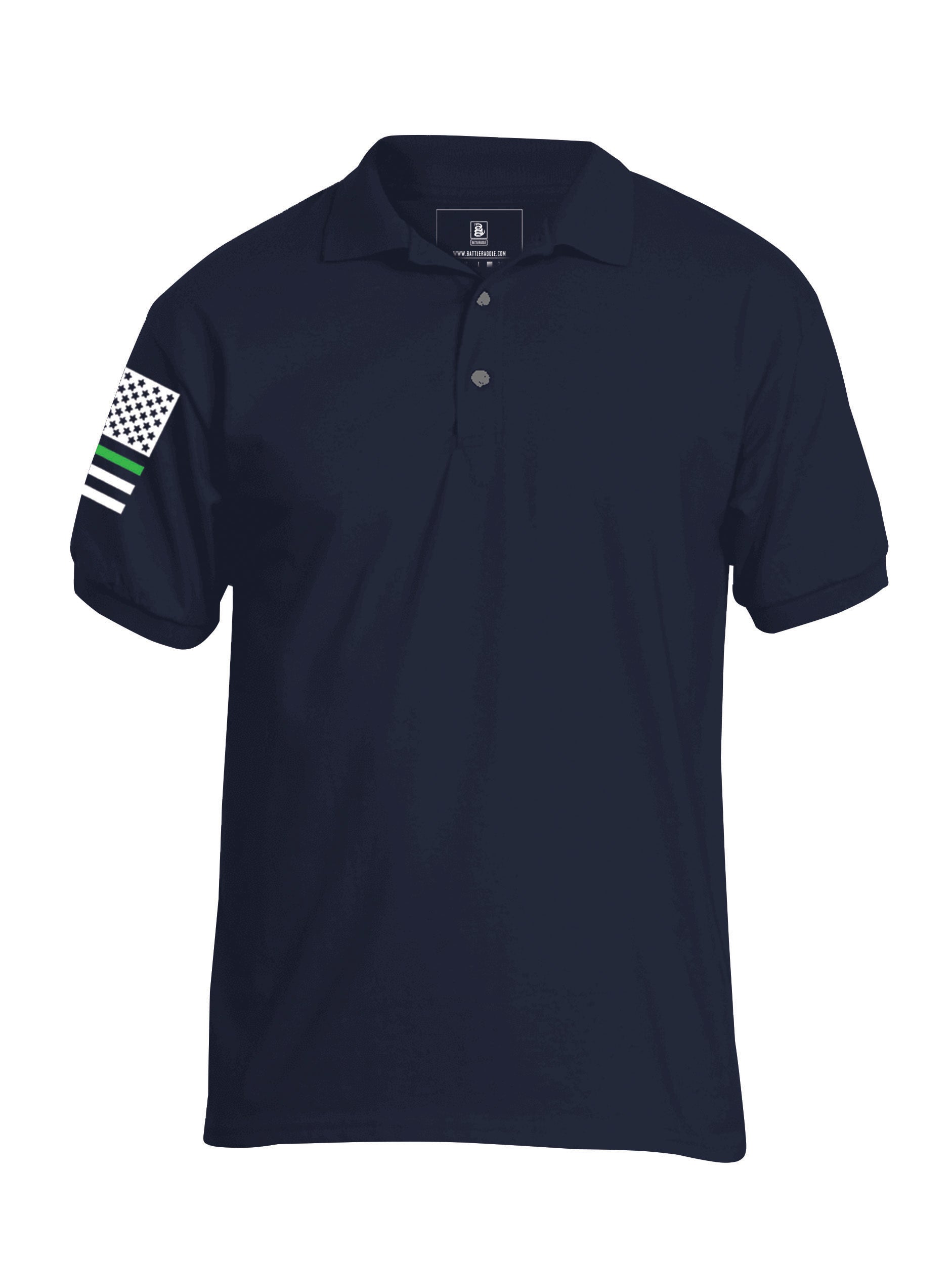 Battleraddle Basic Line Green Line Flag Right Sleeve Mens Cotton Jersey Polo T Shirt