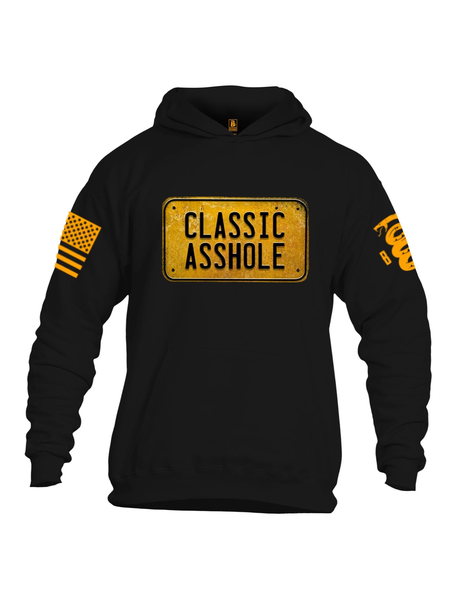 Battleraddle Classic Asshole Yellow Sleeve Print Mens Cotton Pullover Hoodie With Pockets