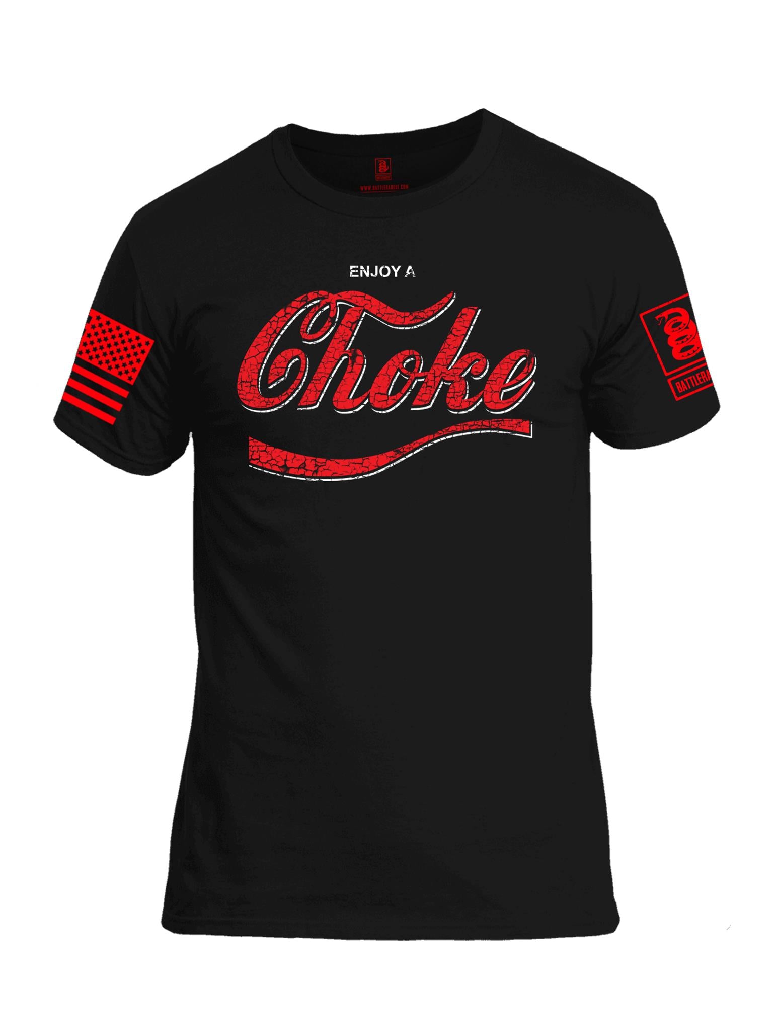 Battleraddle Enjoy A Choke Red Sleeve Print Mens Cotton Crew Neck T Shirt