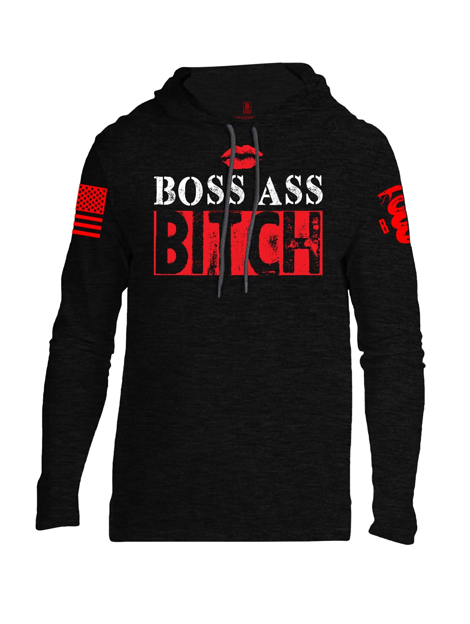 Battleraddle Boss Ass Bitch Red Sleeve Print Mens Thin Cotton Lightweight Hoodie
