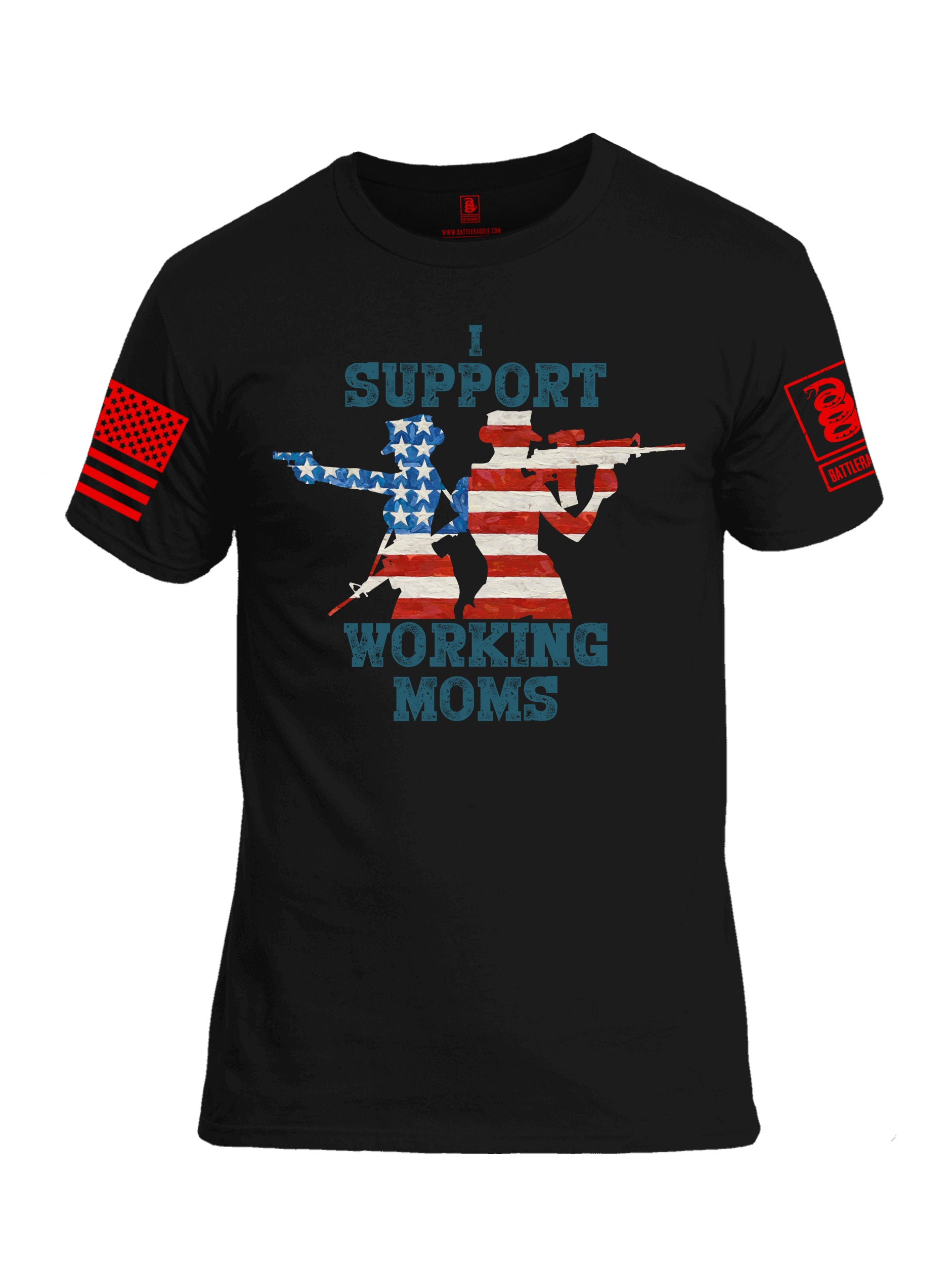 Battleraddle I Support Working Moms Red Sleeve Print Mens Cotton Crew Neck T Shirt