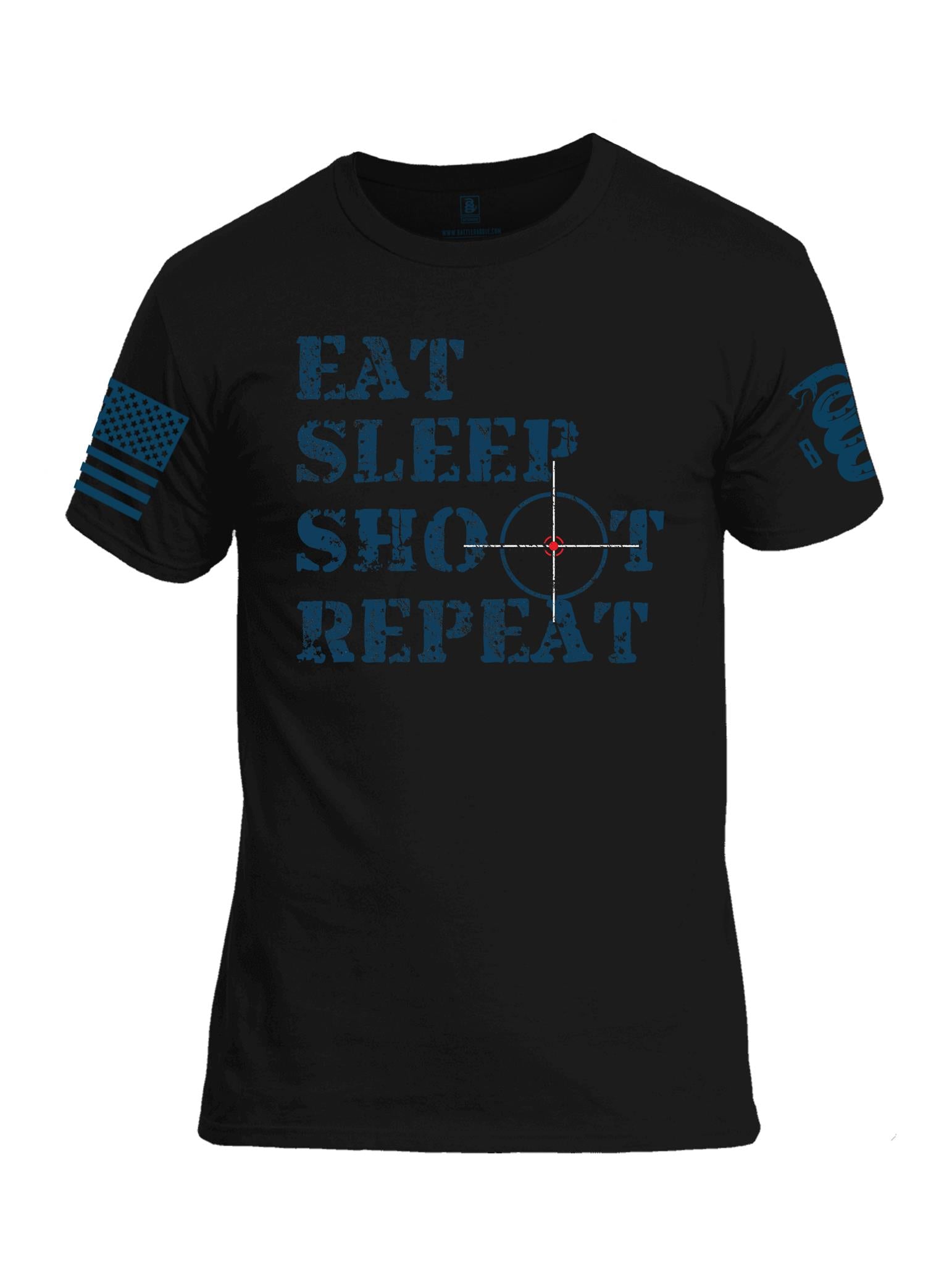 Battleraddle Eat Sleep Shoot Repeat Blue Sleeve Print Mens Cotton Crew Neck T Shirt