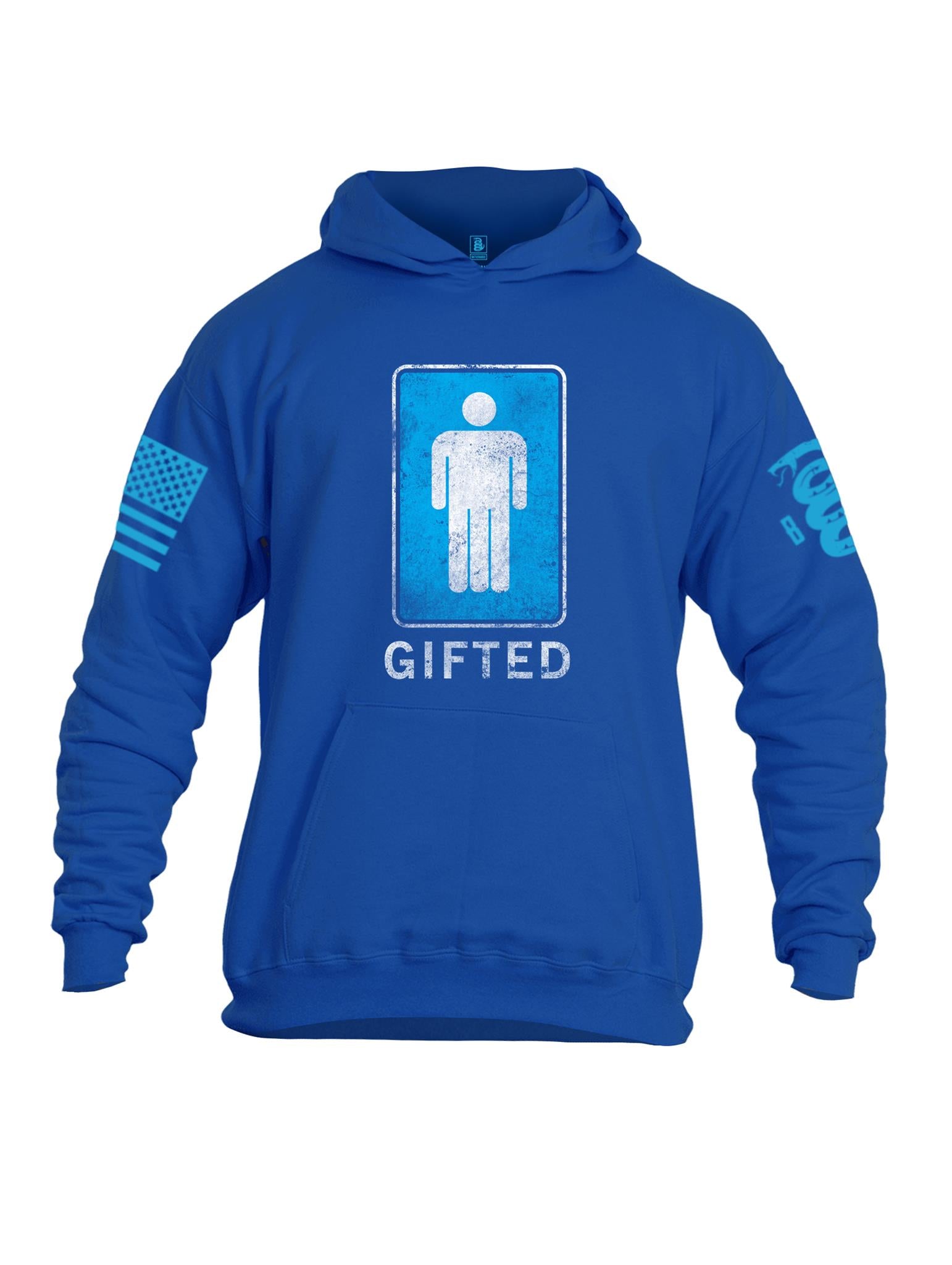 Battleraddle Gifted Blue Sleeve Print Mens Cotton Pullover Hoodie With Pockets