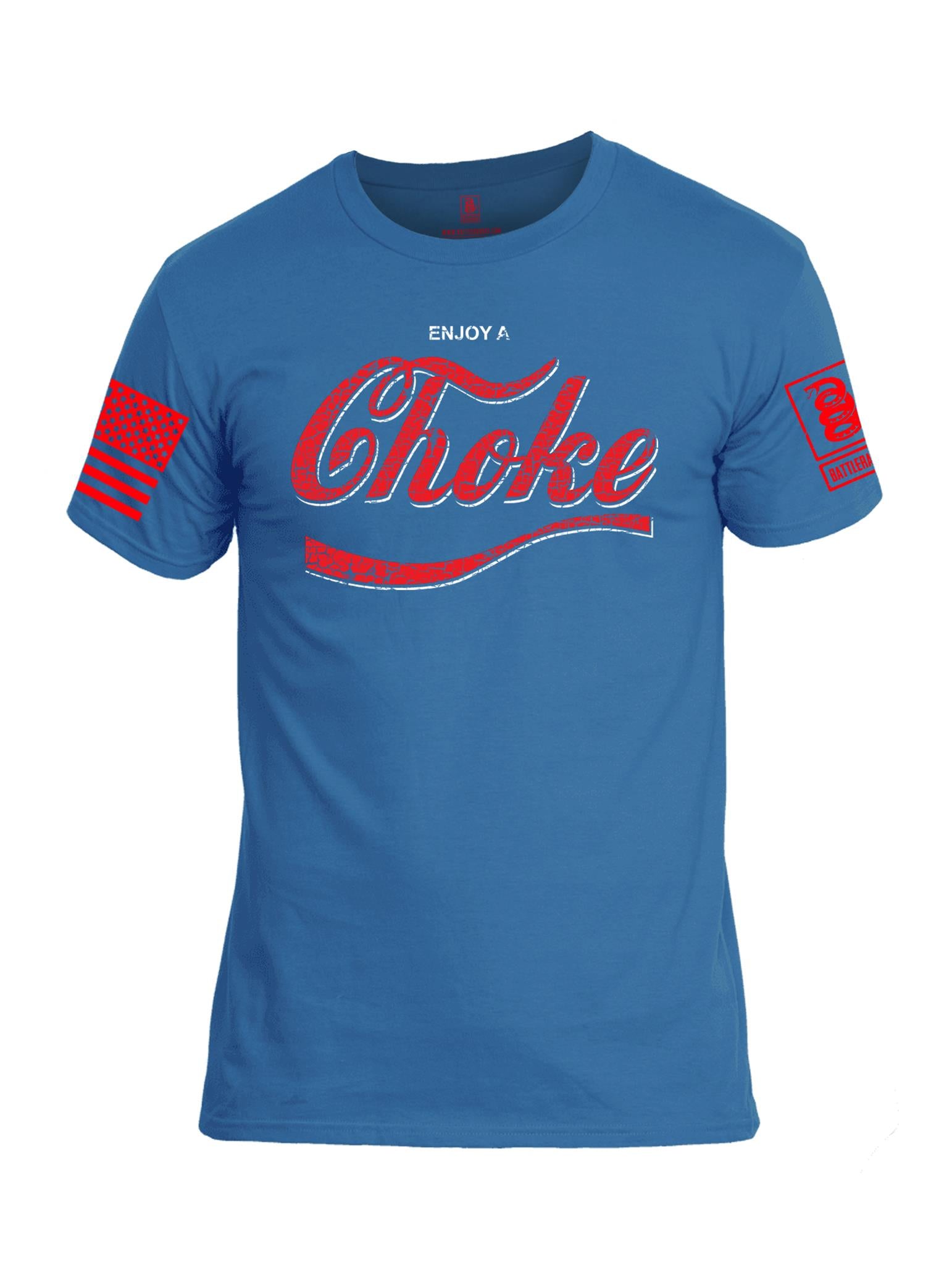 Battleraddle Enjoy A Choke Red Sleeve Print Mens Cotton Crew Neck T Shirt