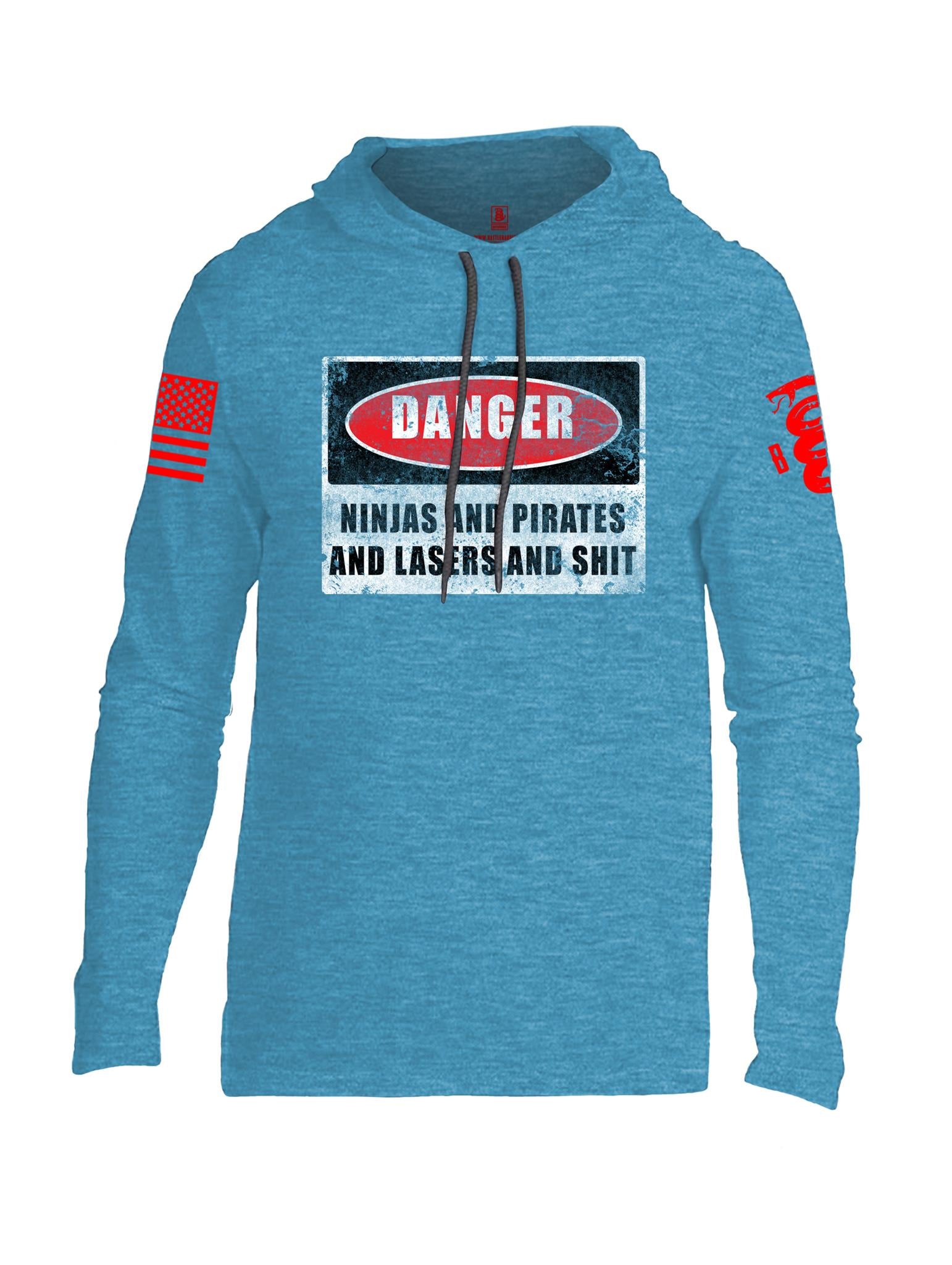 Battleraddle Danger Ninjas And Pirates And Lasers And Shit Red Sleeve Print Mens Thin Cotton Lightweight Hoodie